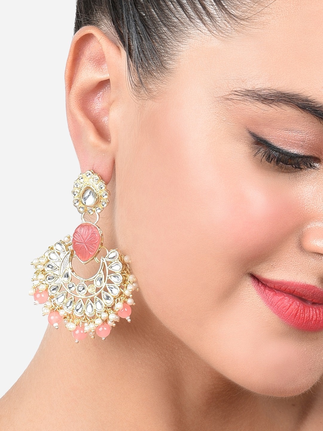 

Zaveri Pearls Crescent Shaped Chandbalis Earrings, Pink