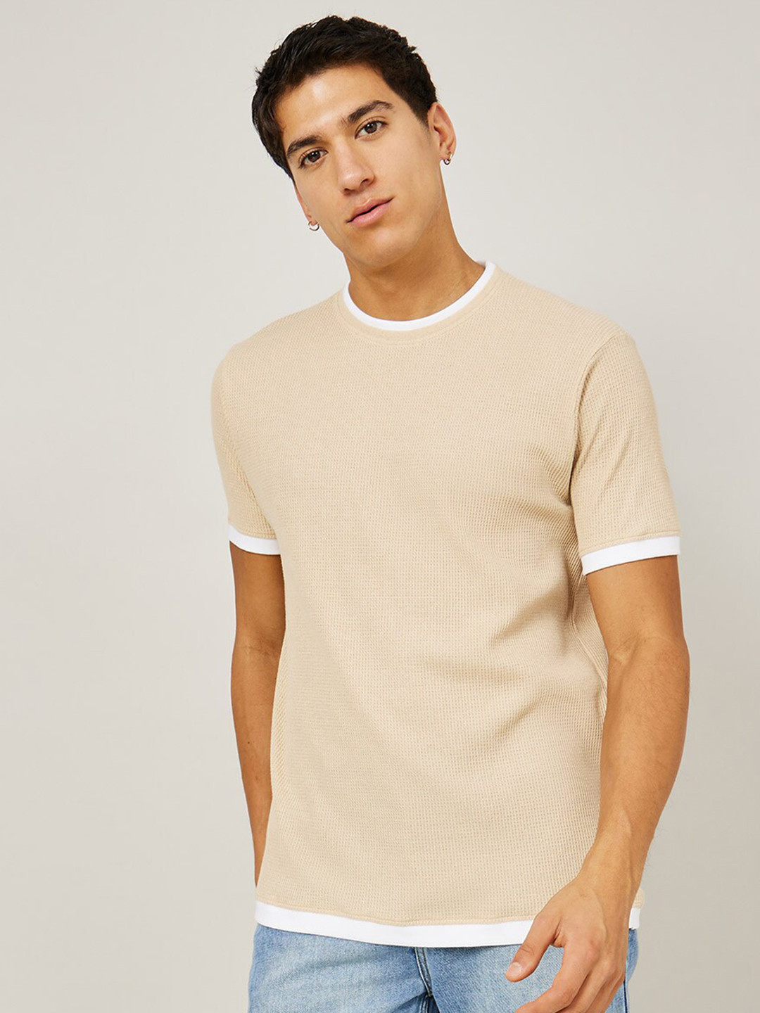 

Styli Cotton Waffle T-shirt, Beige