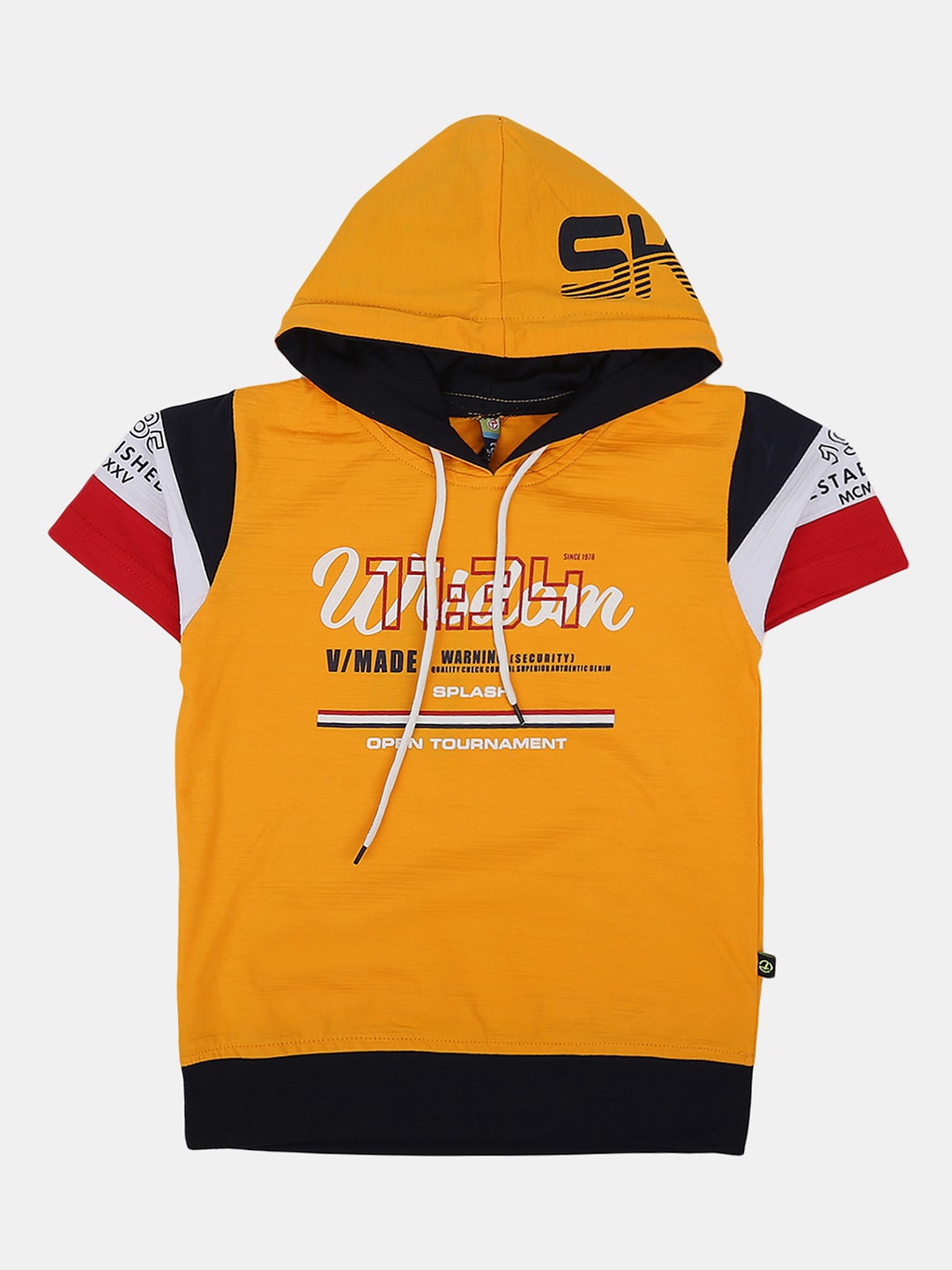 

V-Mart Boys Mustard Yellow Typography Printed Applique T-shirt
