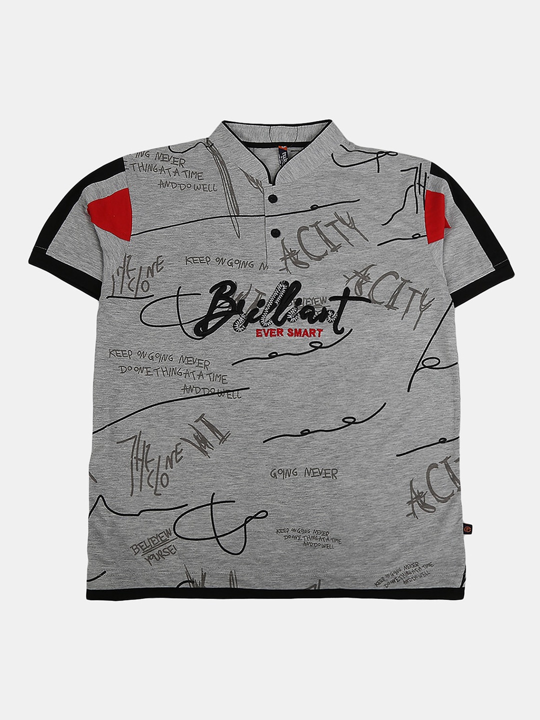 

V-Mart Boys Grey Melange Printed Polo Collar Applique T-shirt