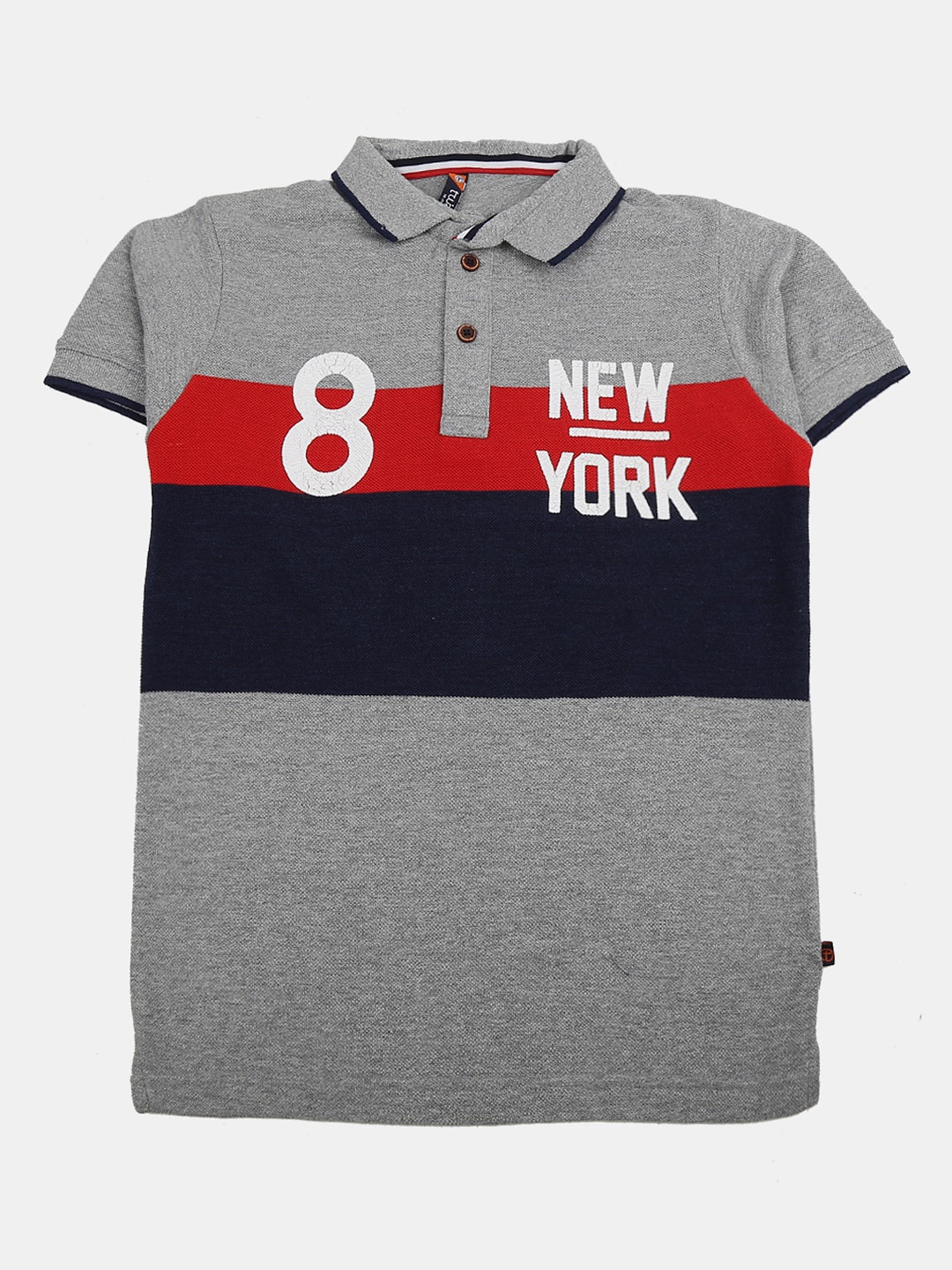 

V-Mart Boys Colourblocked Polo Collar Cotton T-shirt, Grey