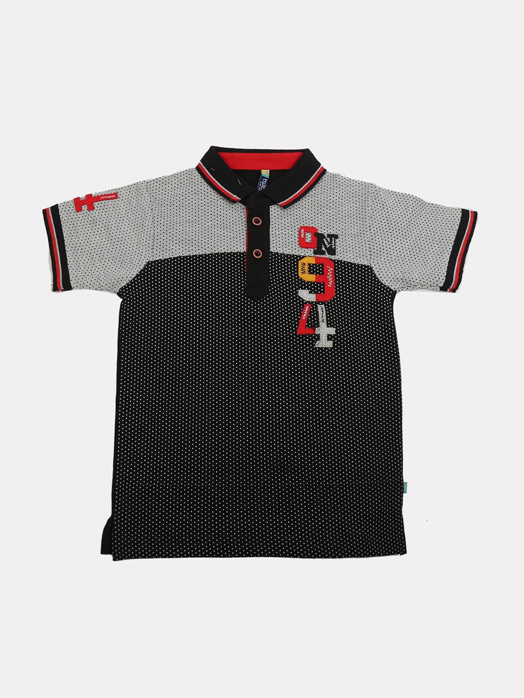 

V-Mart Boys Printed Polo Collar Cotton T-shirt, Black