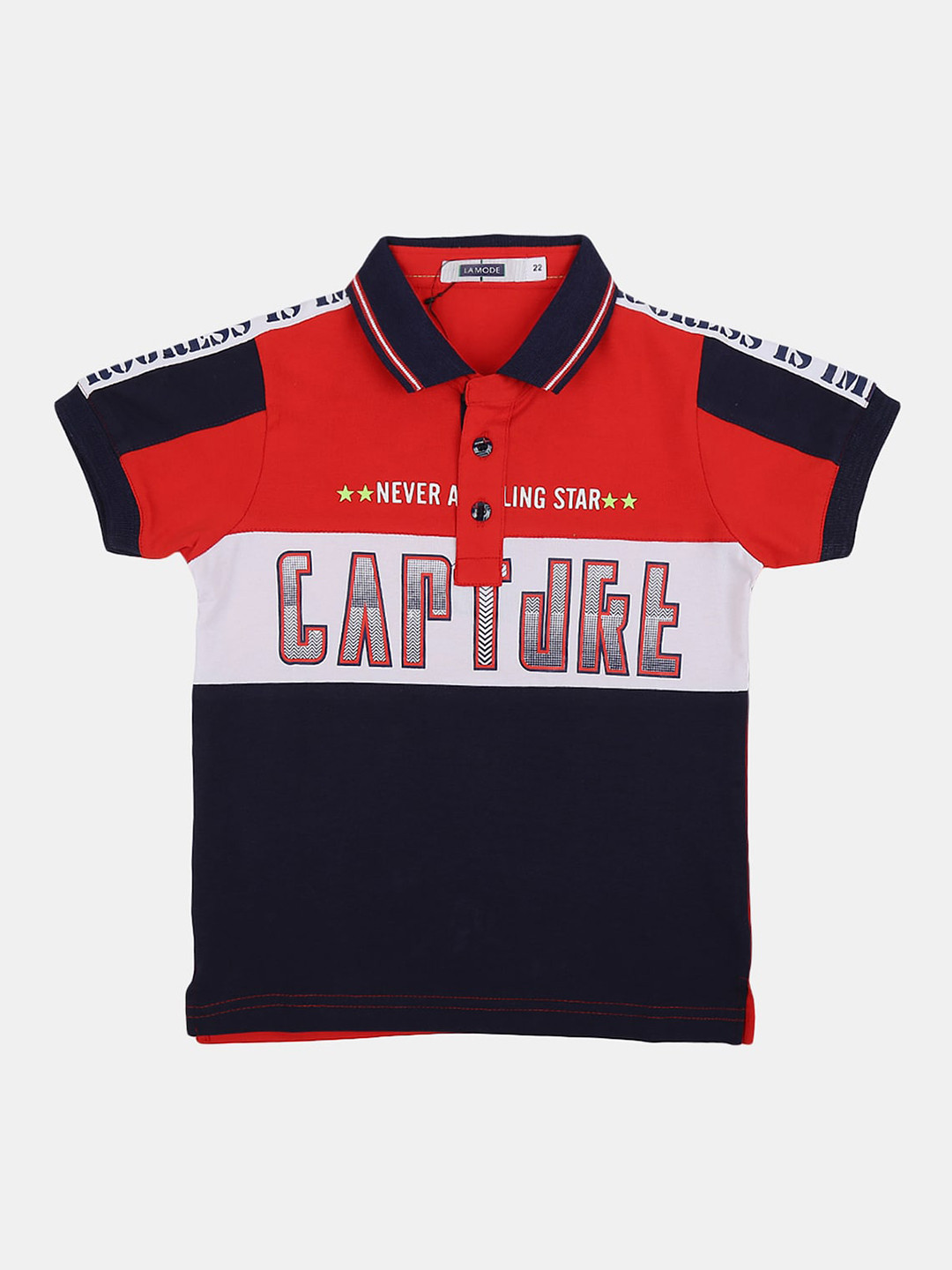 

V-Mart Boys Cotton Typography Printed Polo Collar T-shirt, Navy blue