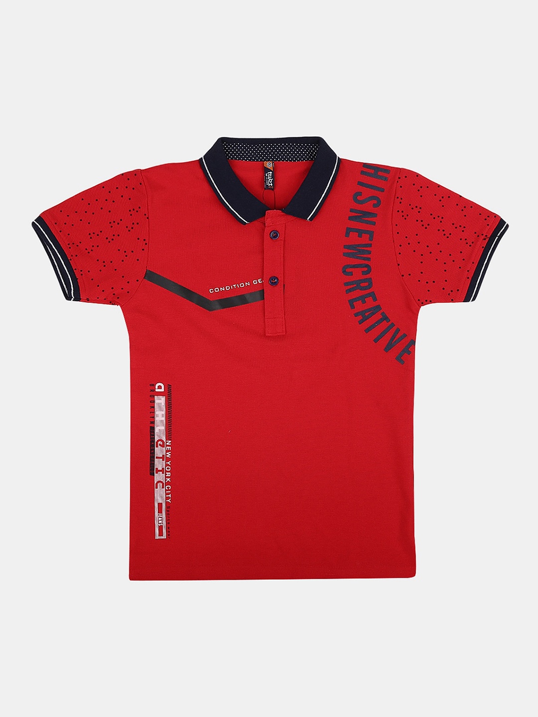 

V-Mart Boys Typography Printed Polo Collar Cotton T-shirt, Red