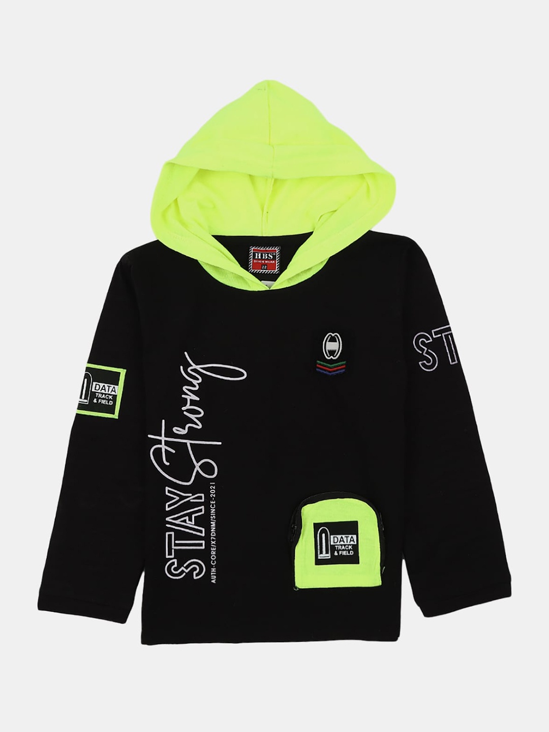 

V-Mart Boys Hooded Typography Printed Cotton T-shirt, Black