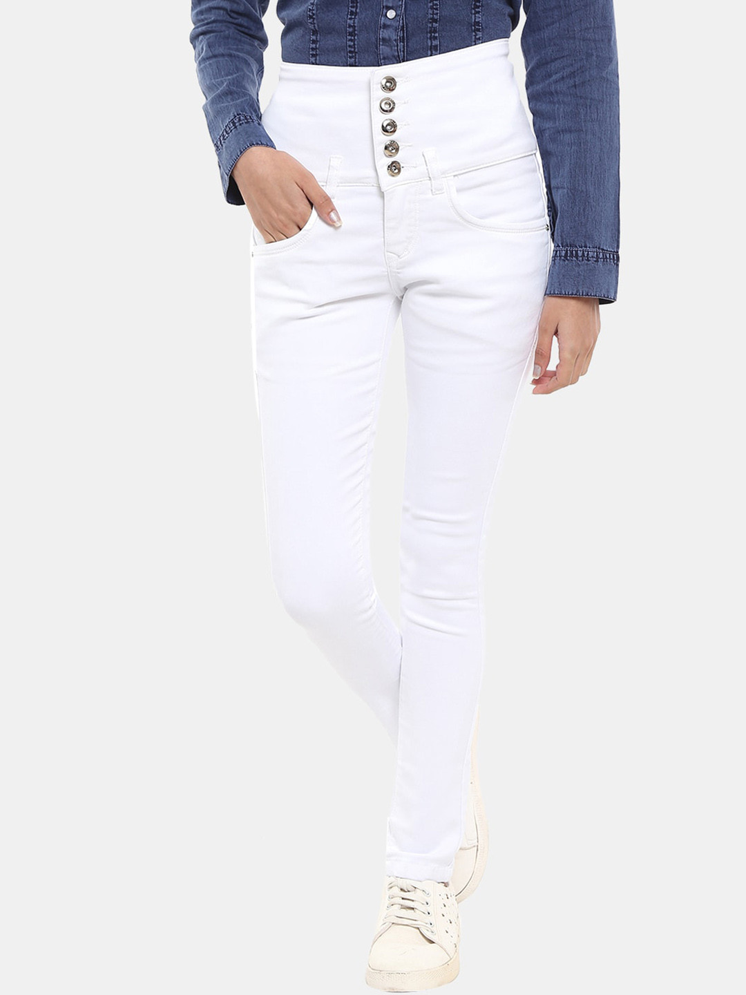 

V-Mart Women Classic Slim Fit High-Rise Jeans, White
