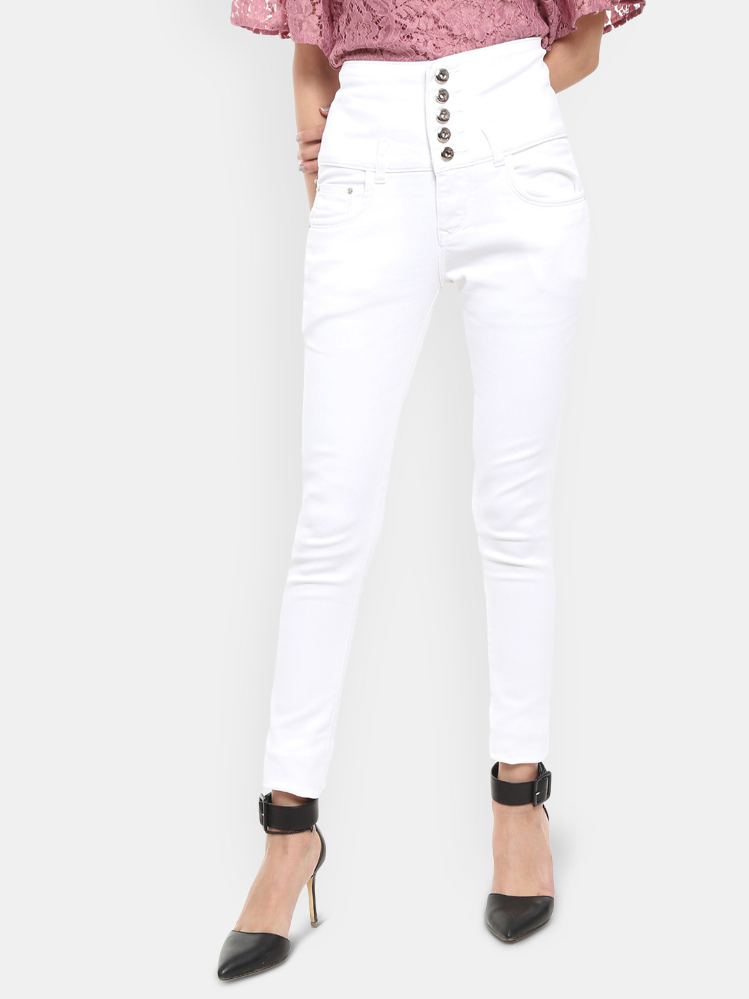 

V-Mart Women Cotton Classic High-Rise Jeans, White
