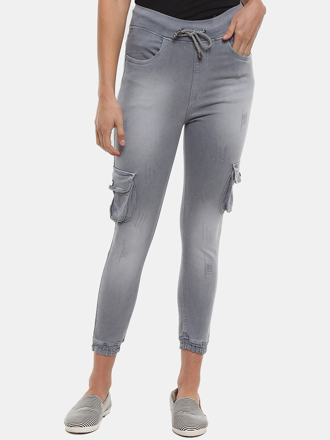 

V-Mart Women Classic Light Fade Cotton Denim High Waist Jeans, Grey