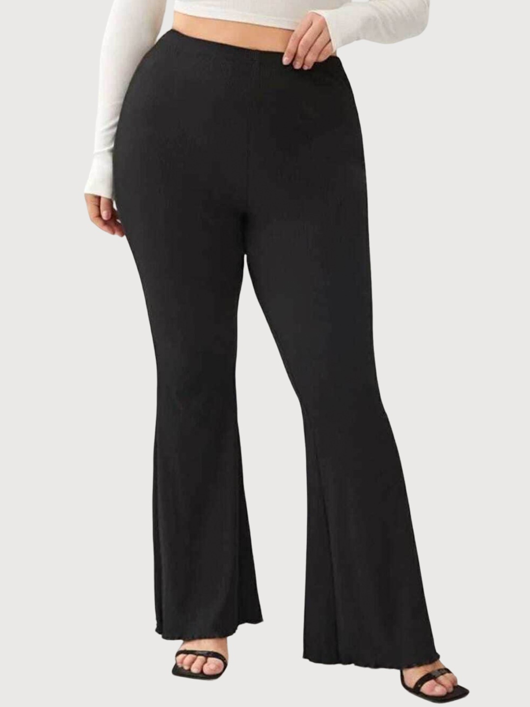 

BROADSTAR Women Relaxed Straight Leg Flared High-Rise Easy Wash Trousers, Black