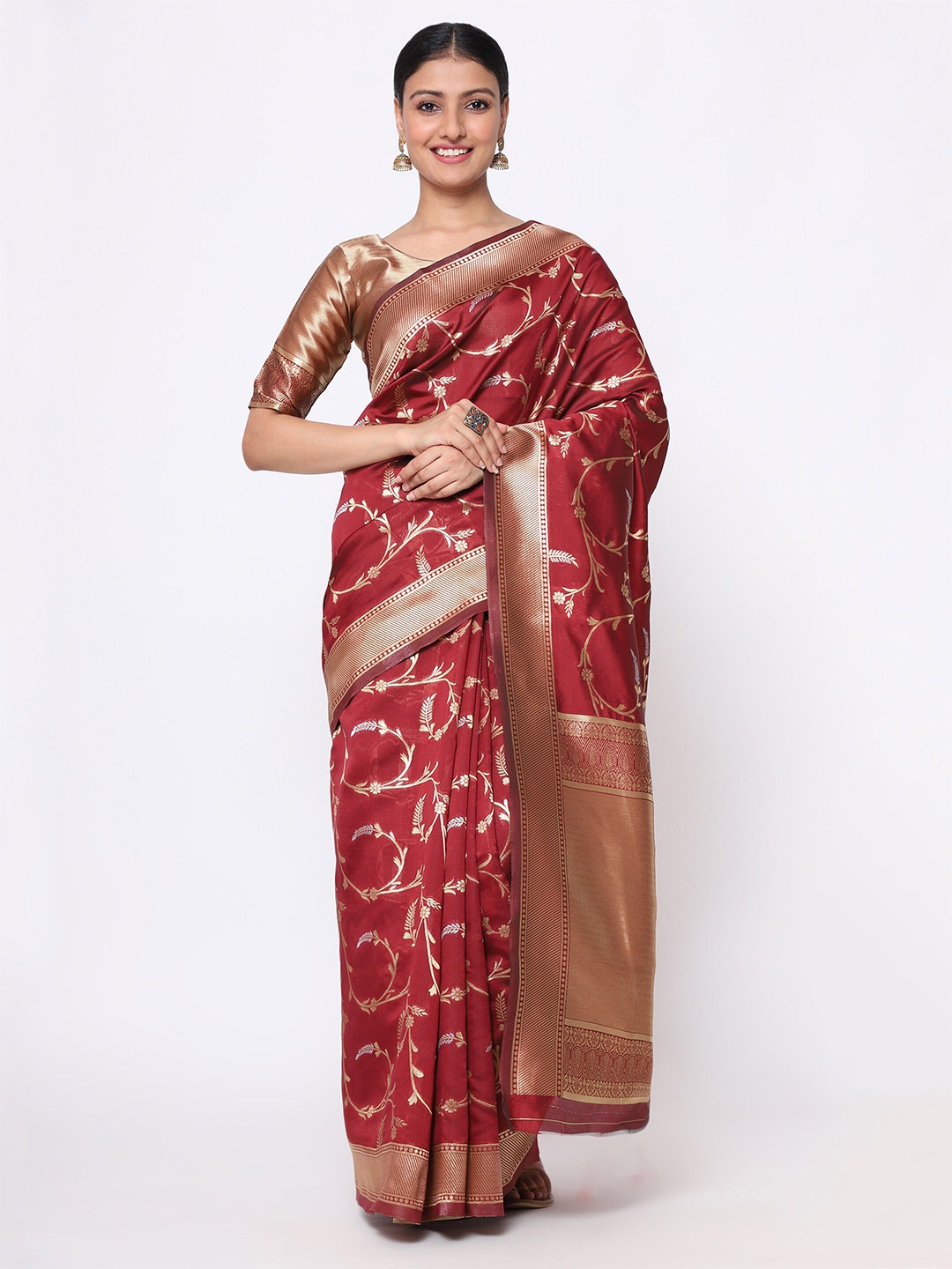 

KALINI Ethnic Motifs Zari Silk Blend Saree, Maroon