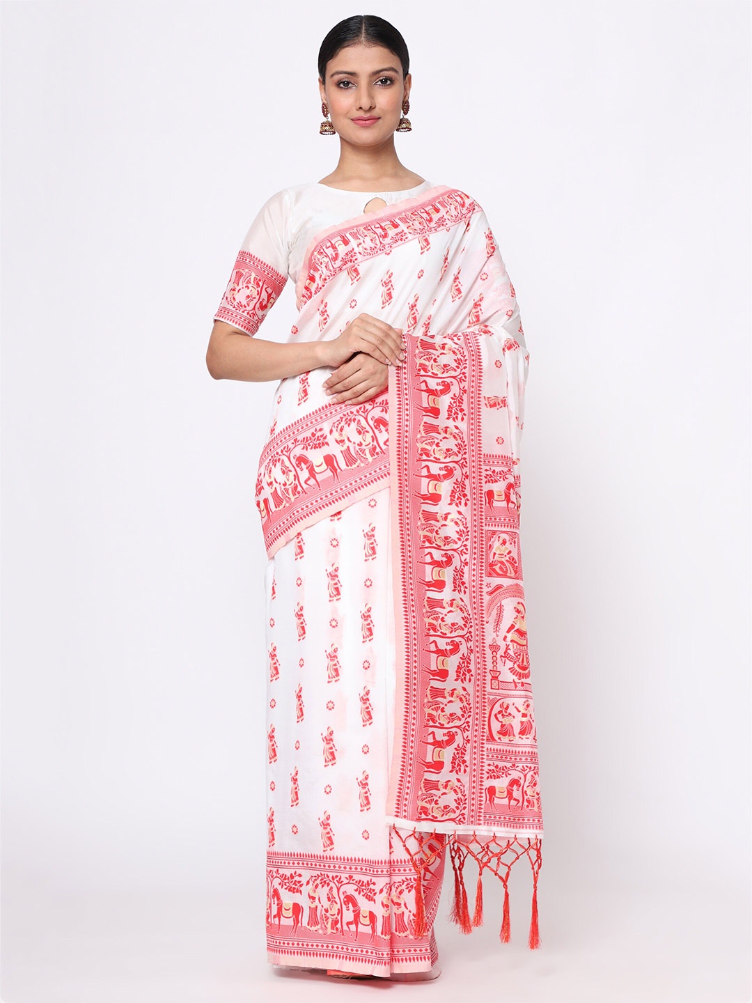 

KALINI Warli Silk Blend Banarasi Saree, White