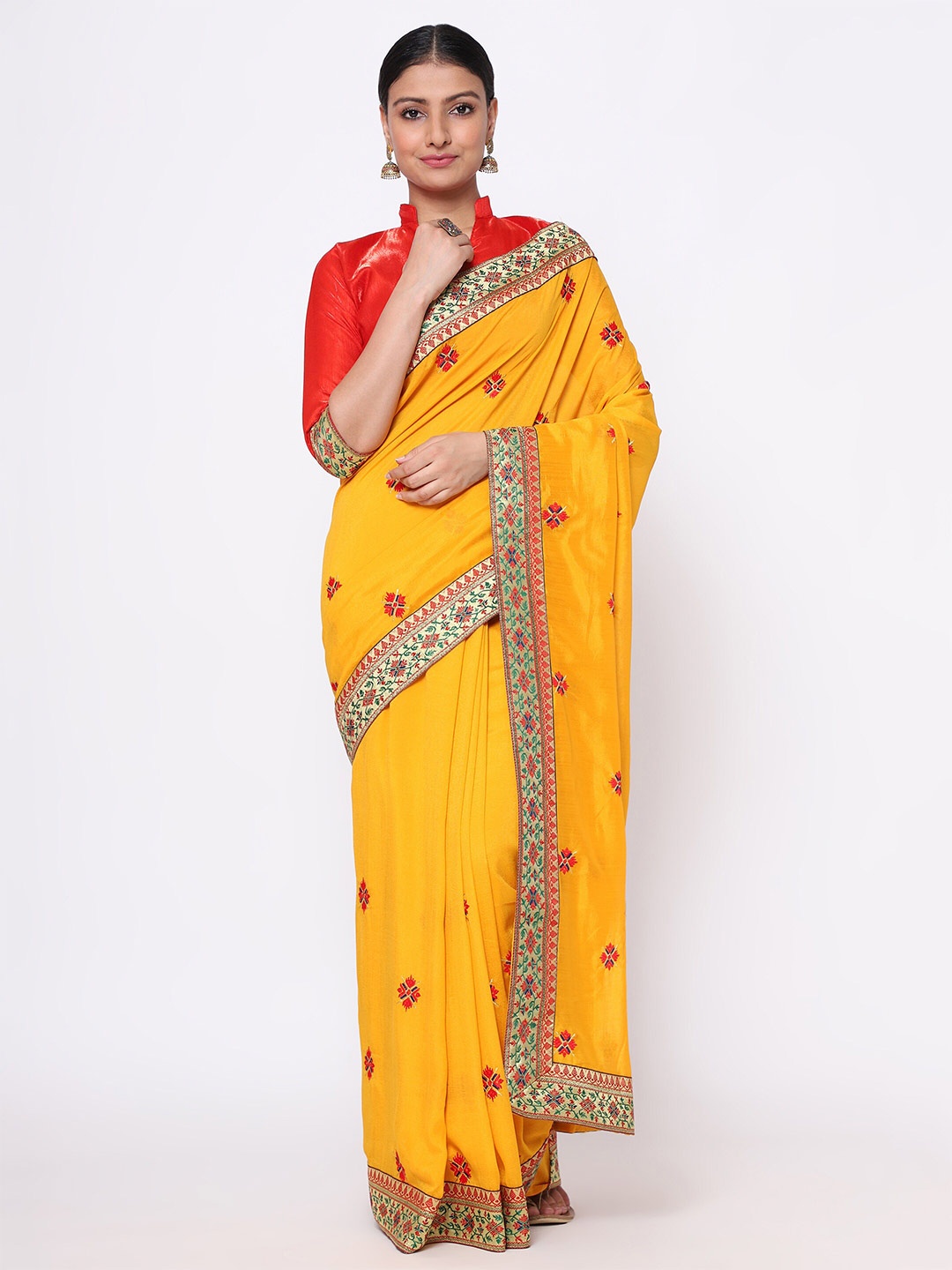 

KALINI Floral Embroidered Saree, Yellow