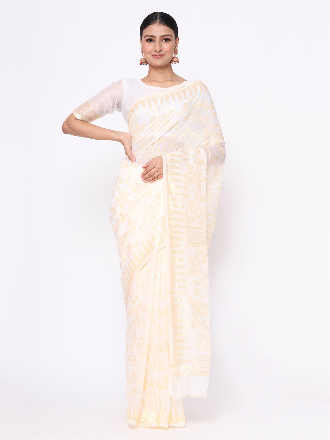 

KALINI Woven Design Zari Saree, White