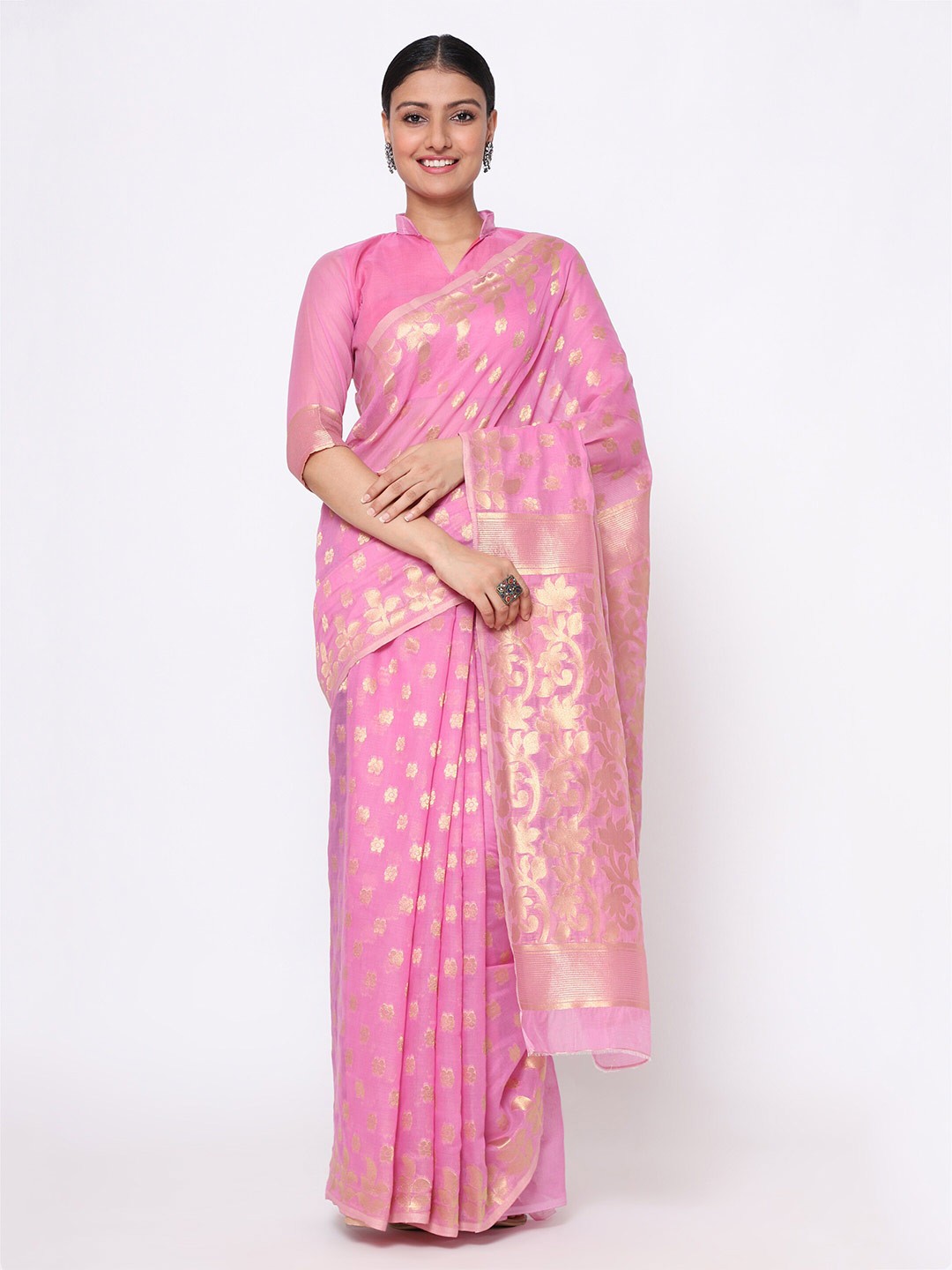 

KALINI Woven Design Zari Saree, Pink