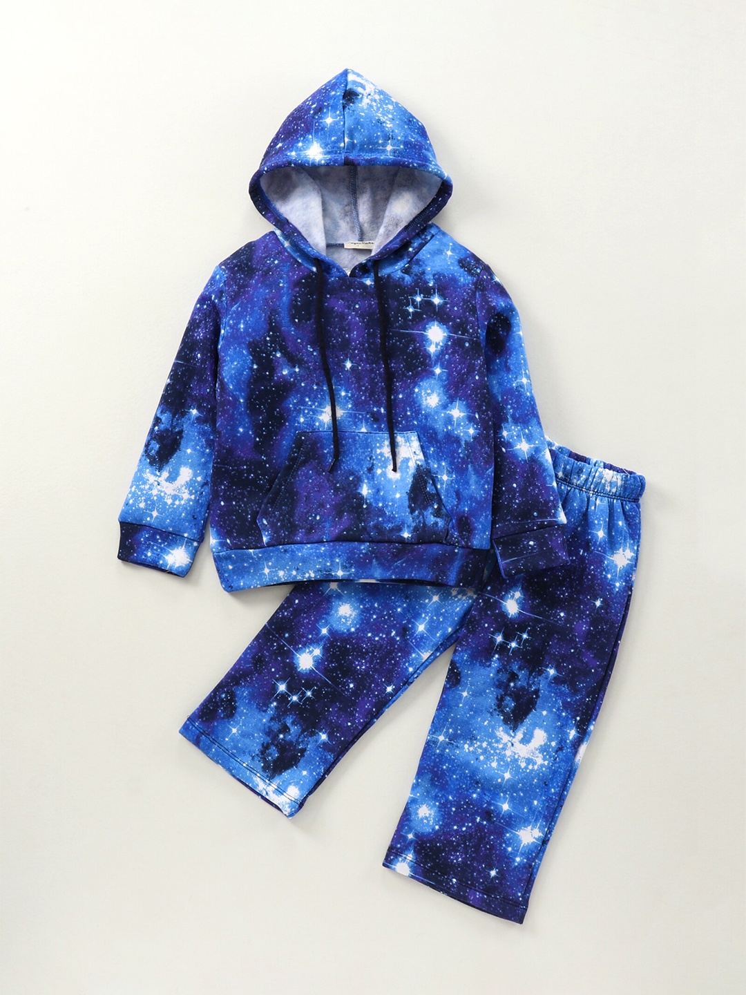 

CrayonFlakes Kids Tie and Dye Cotton Hooded Top with Leggings Set, Blue