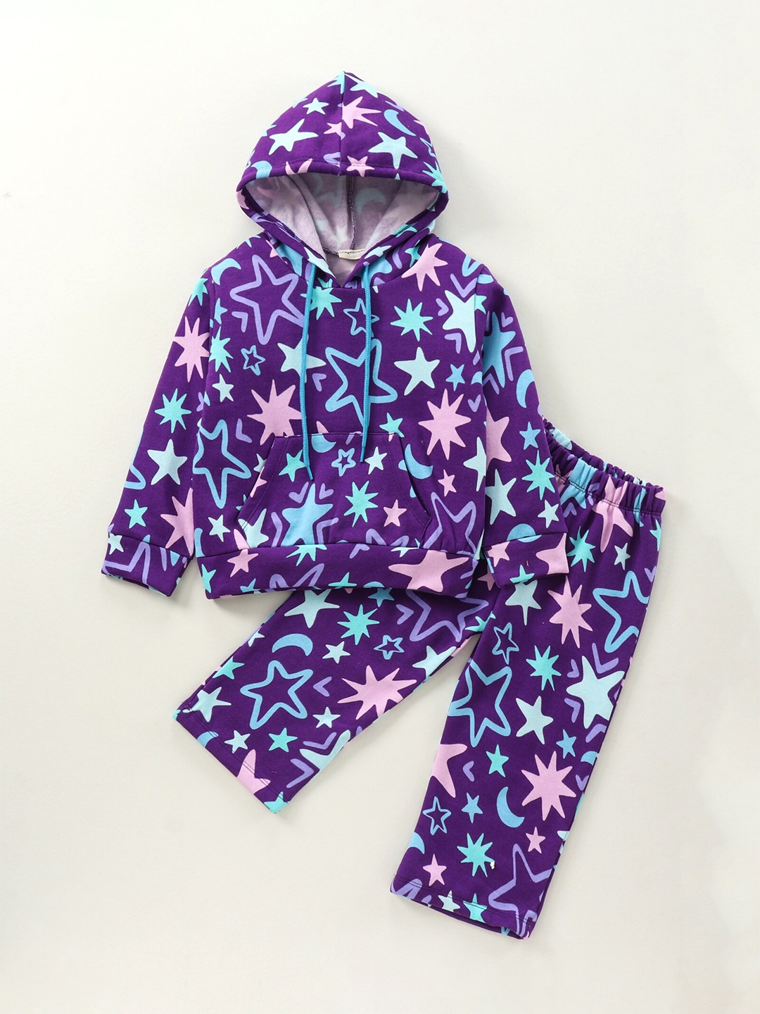 

CrayonFlakes Kids Pure Cotton Printed Top with Leggings Clothing Set, Purple