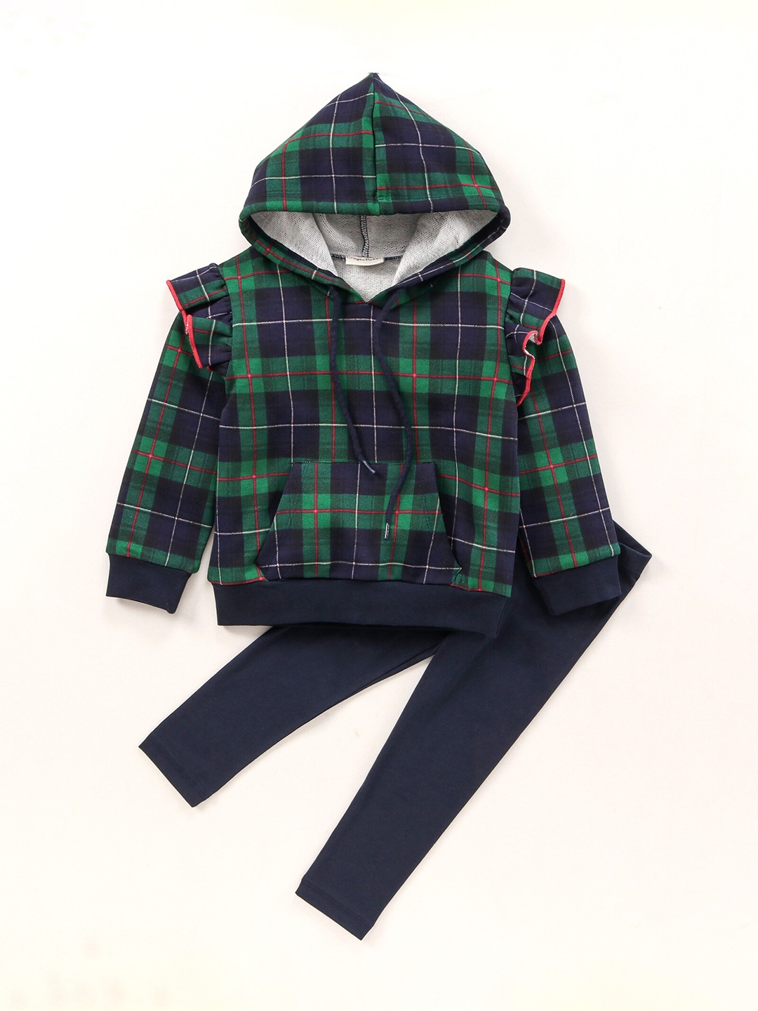 

CrayonFlakes Kids Pure Cotton Checked Top with Leggings Clothing Set, Navy blue