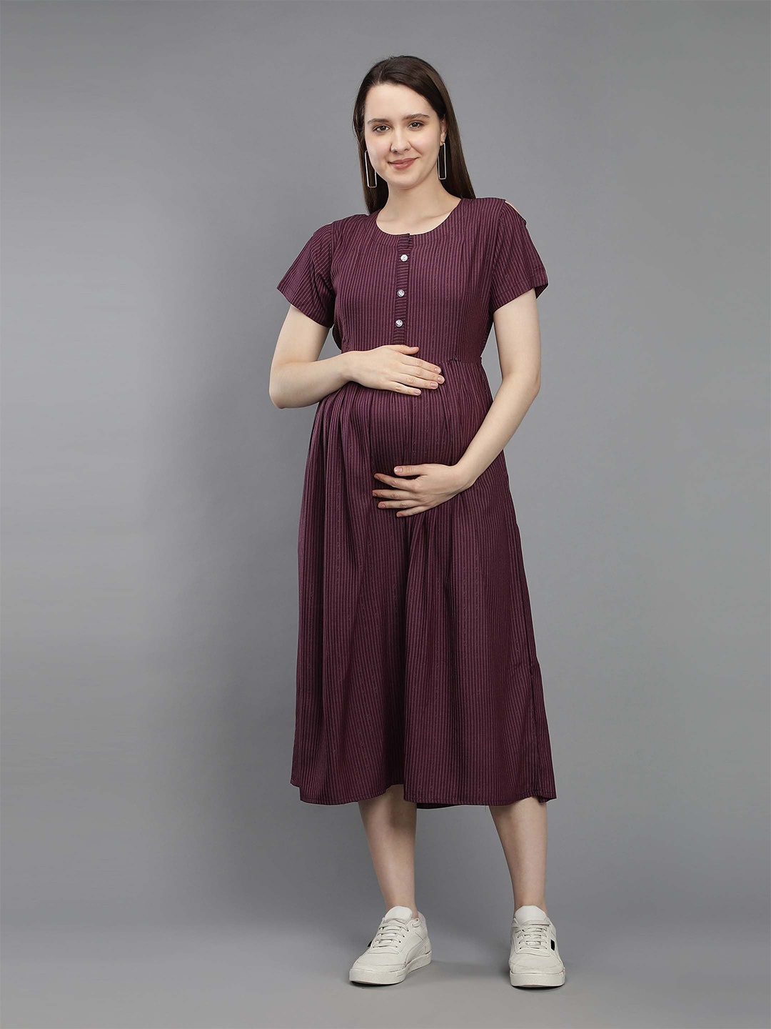 

NIGHTSPREE Liva Striped Maternity Midi Dress, Purple