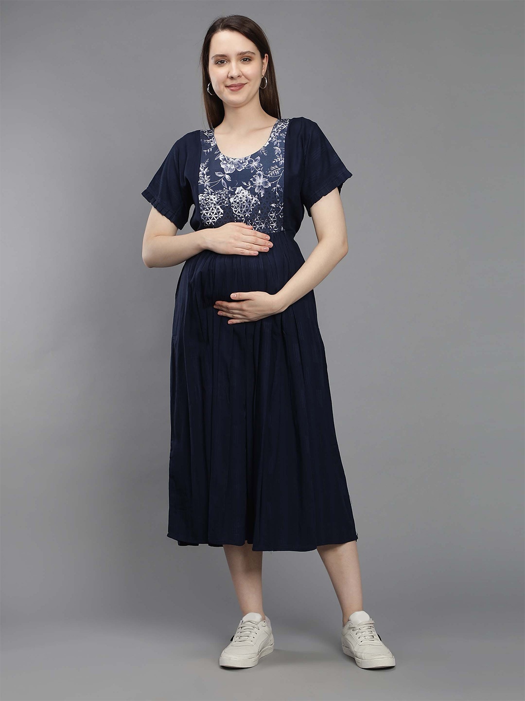 

NIGHTSPREE Floral Printed Maternity Midi Dress, Navy blue
