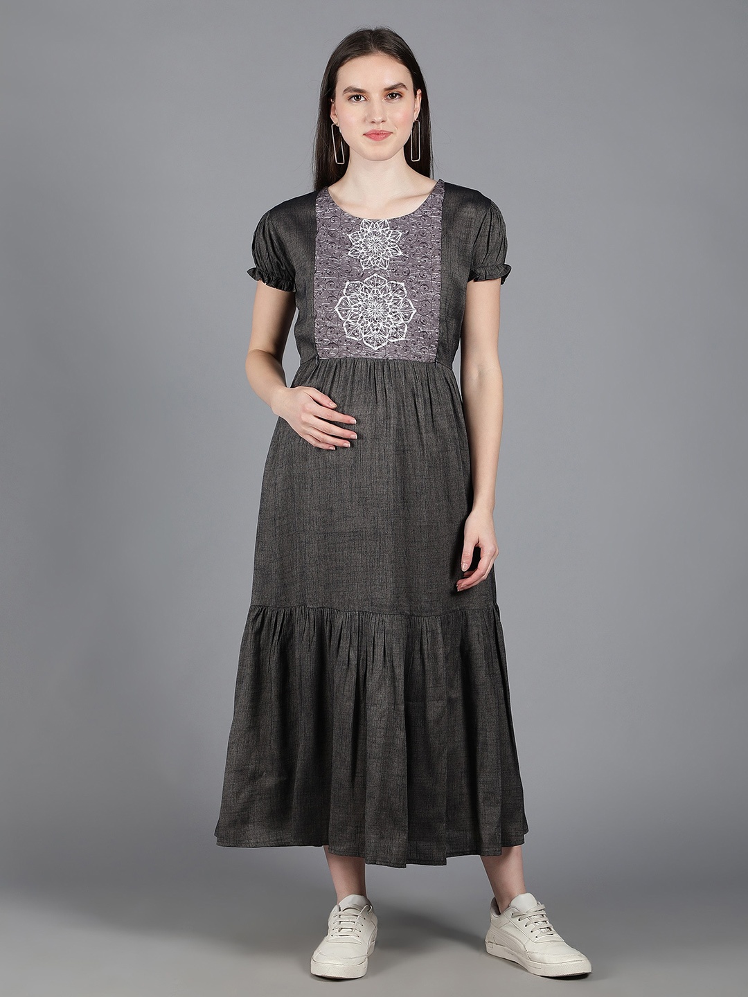 

NIGHTSPREE Floral Printed Maternity Empire Midi Dress, Grey