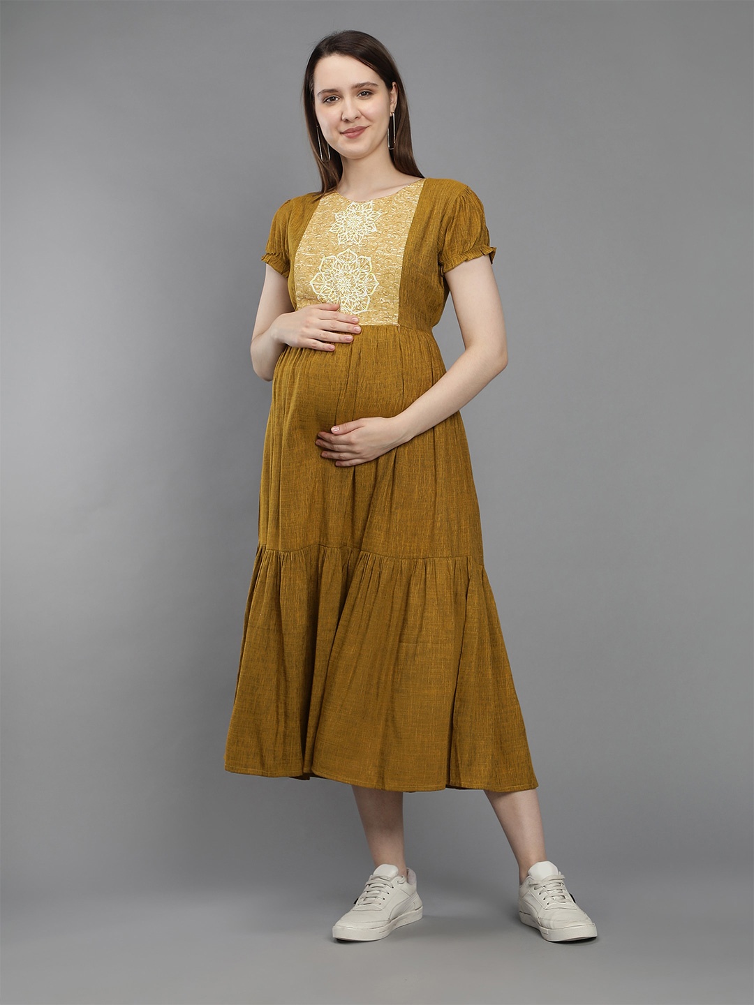 

NIGHTSPREE Floral Printed Maternity Empire Midi Dress, Yellow