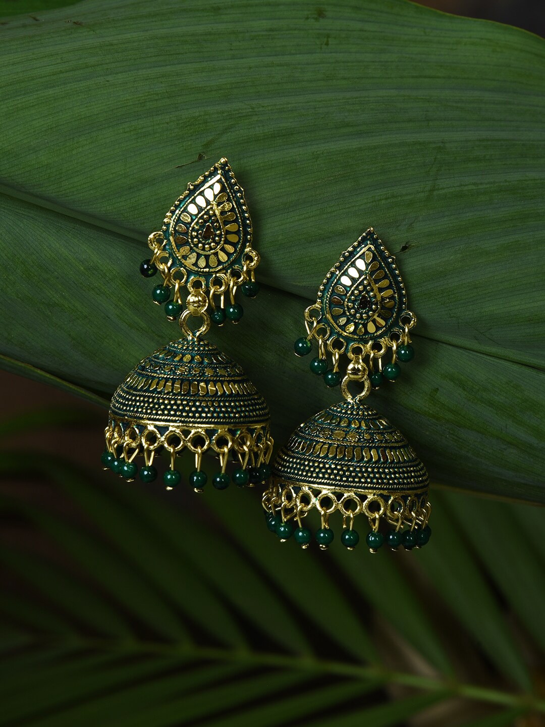 

HOUSE OF ARLI Gold-Plated Dome Shaped Jhumkas Earrings