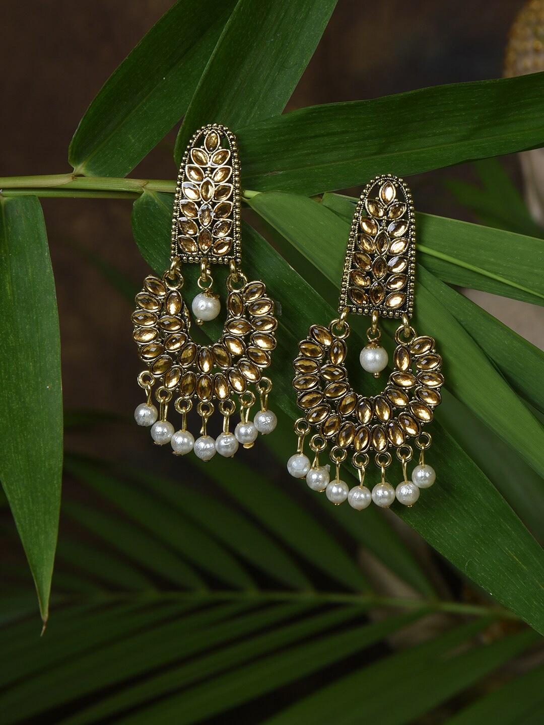 

HOUSE OF ARLI Gold-Plated Crescent Shaped Drop Earrings