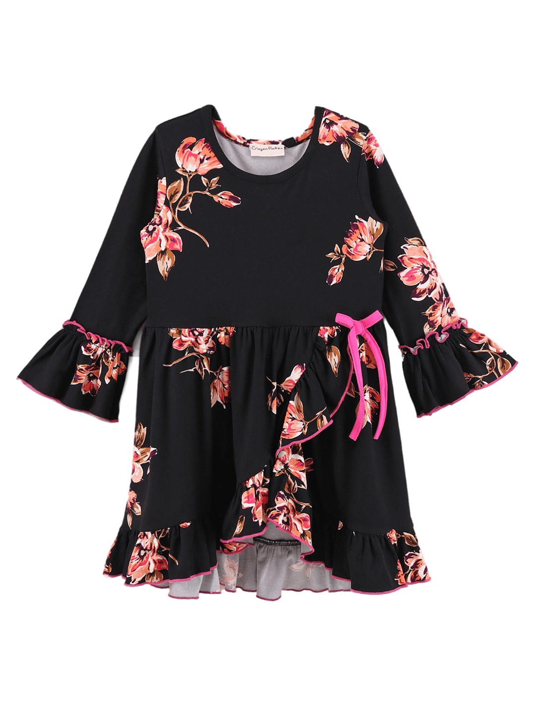 

CrayonFlakes Floral Print Fit & Flare Dress, Black