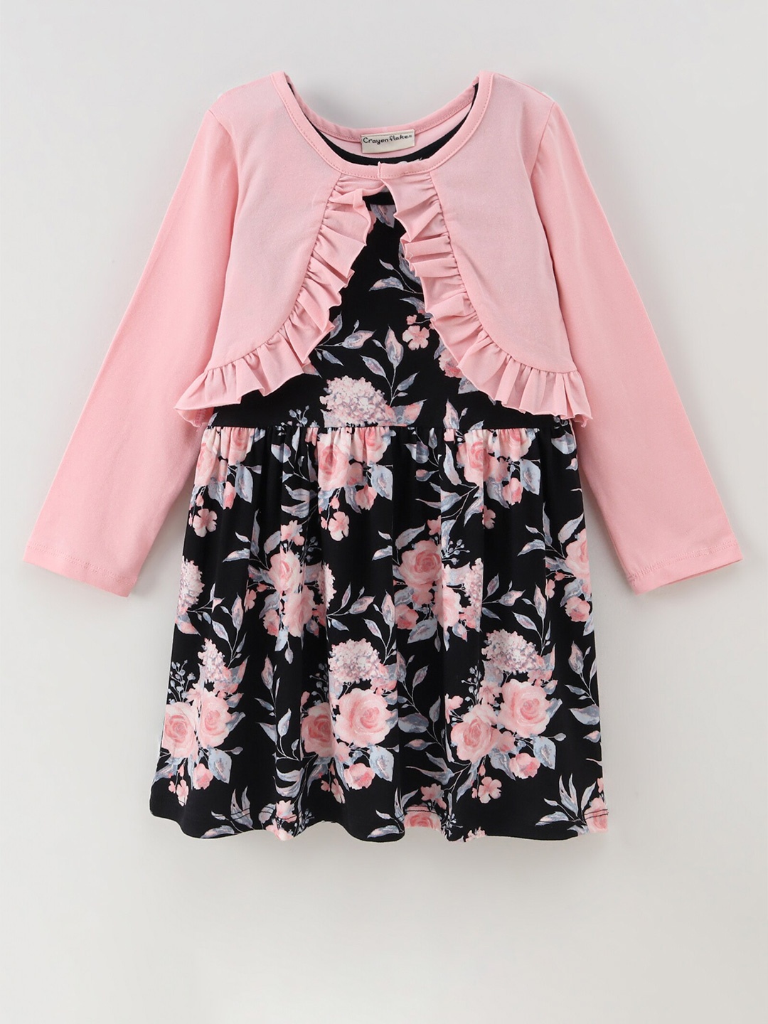 

CrayonFlakes Floral Print Fit & Flare Dress With Jacket, Black