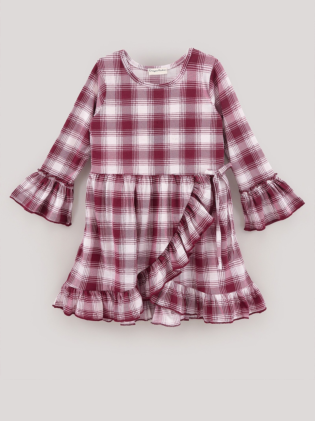 

CrayonFlakes Girls Checked A-Line Dress, Maroon