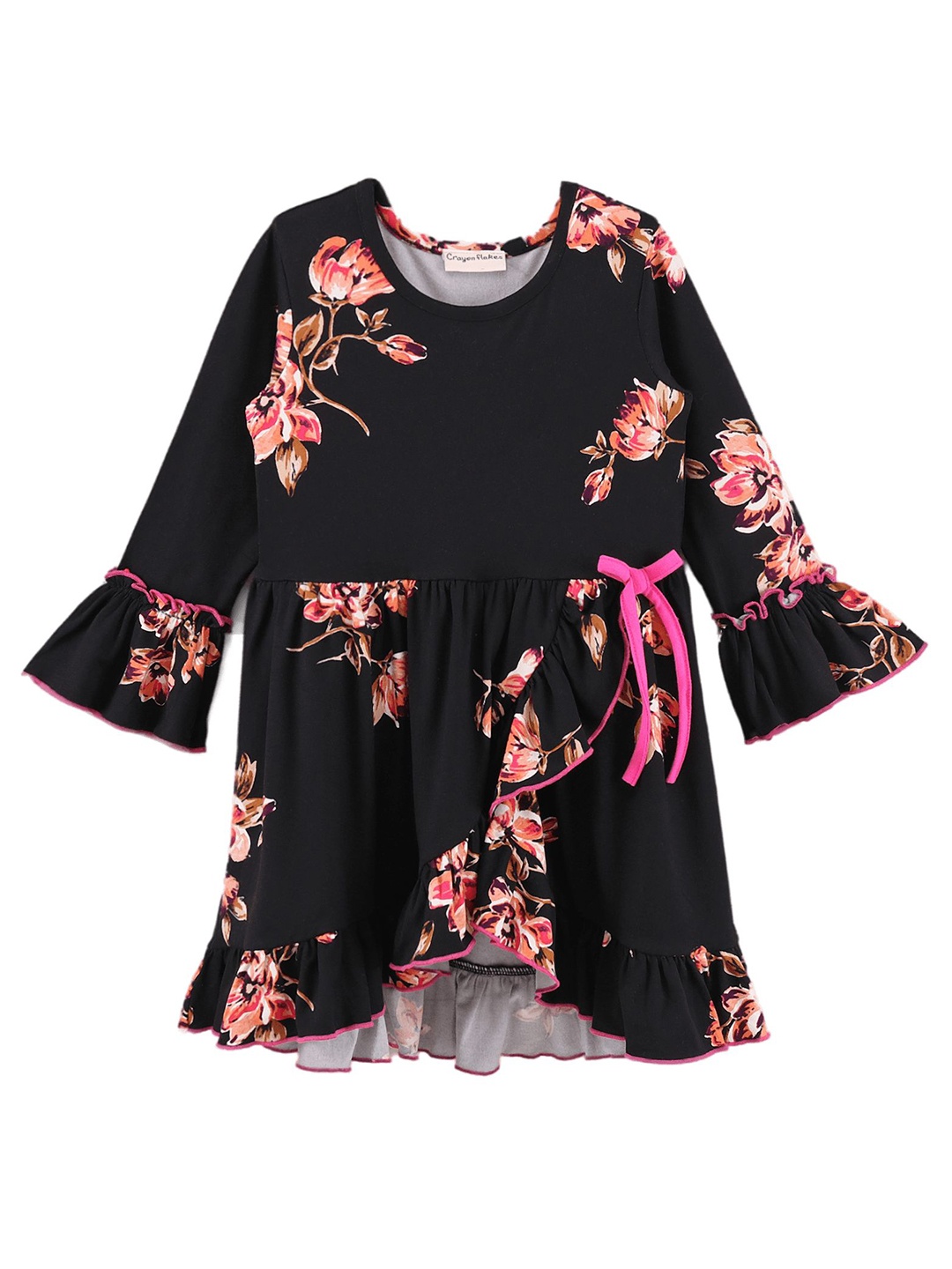 

CrayonFlakes Round Neck Floral Printed Dress, Black