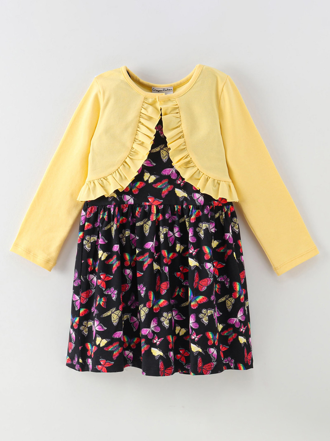 

CrayonFlakes Girls Round Neck Floral Printed Dress, Black