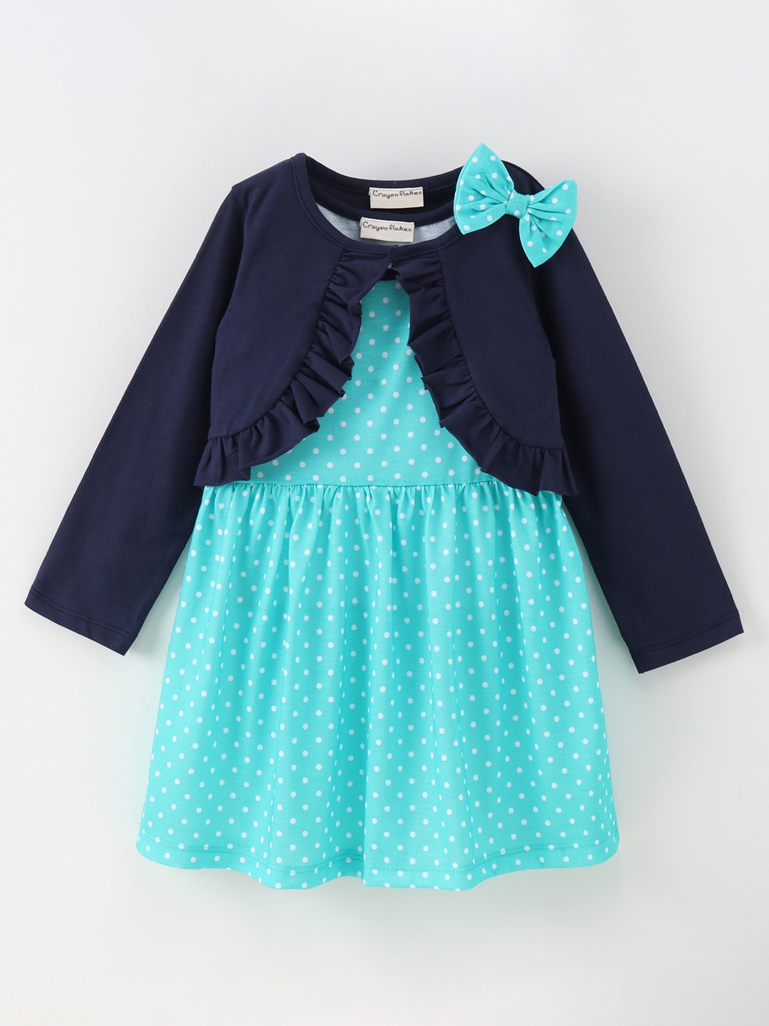 

CrayonFlakes Round Neck Polka Dots Printed Dress, Sea green