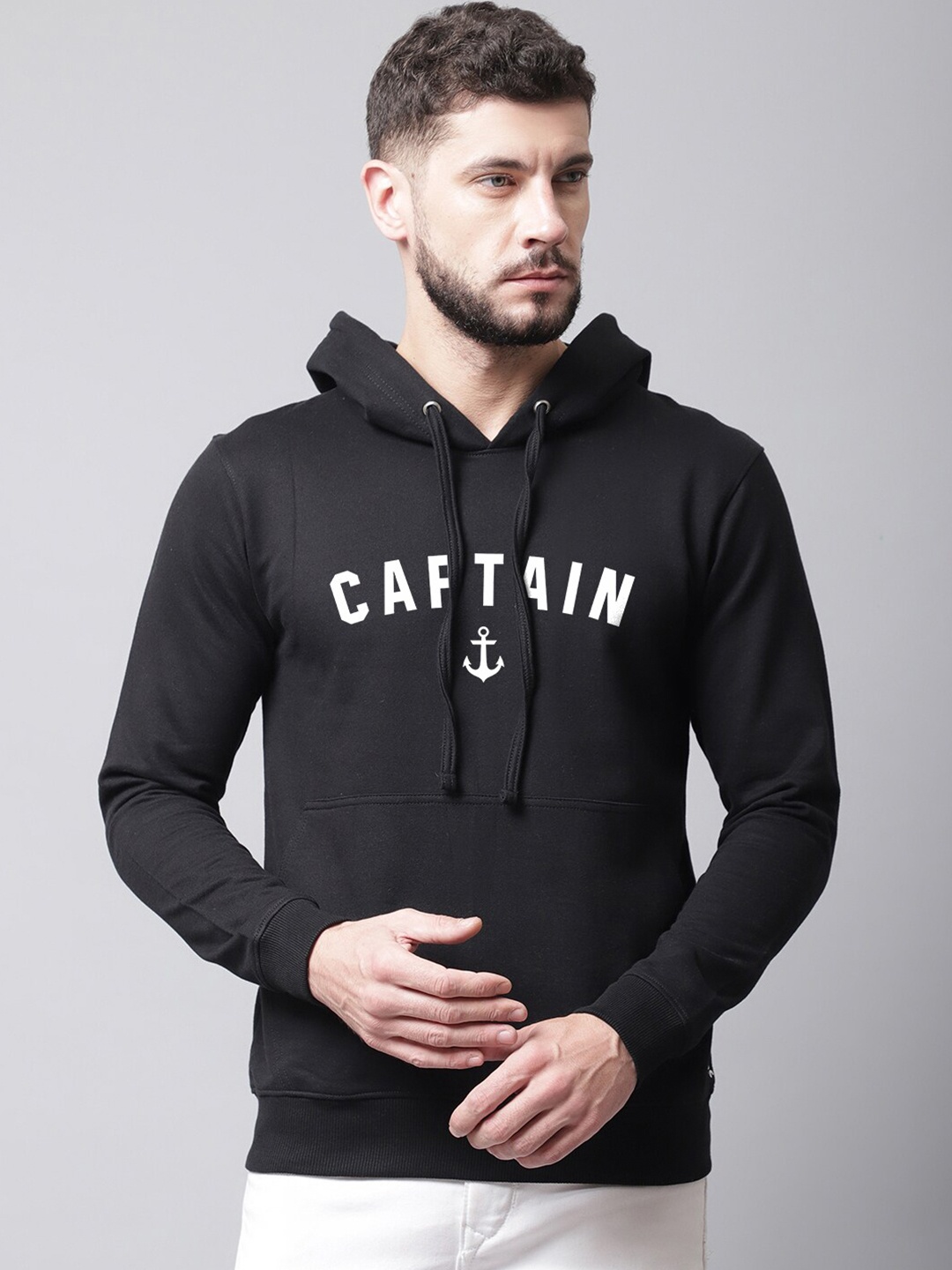 

Friskers Men Black Printed Hooded Sweatshirt