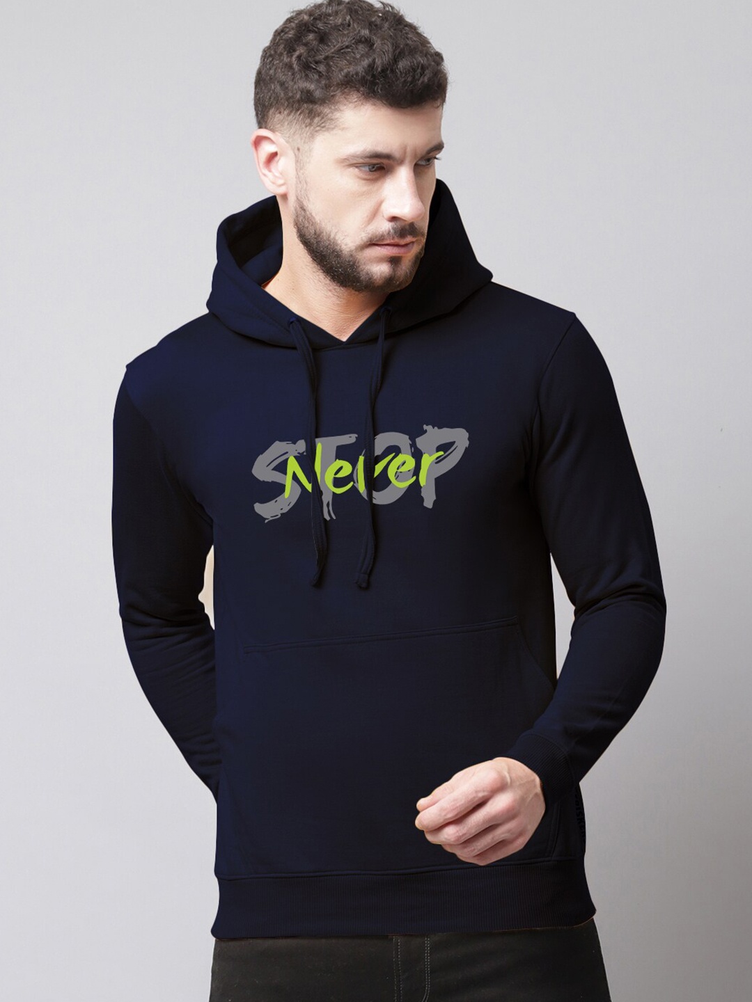 

Friskers Men Navy Blue Printed Hooded Sweatshirt