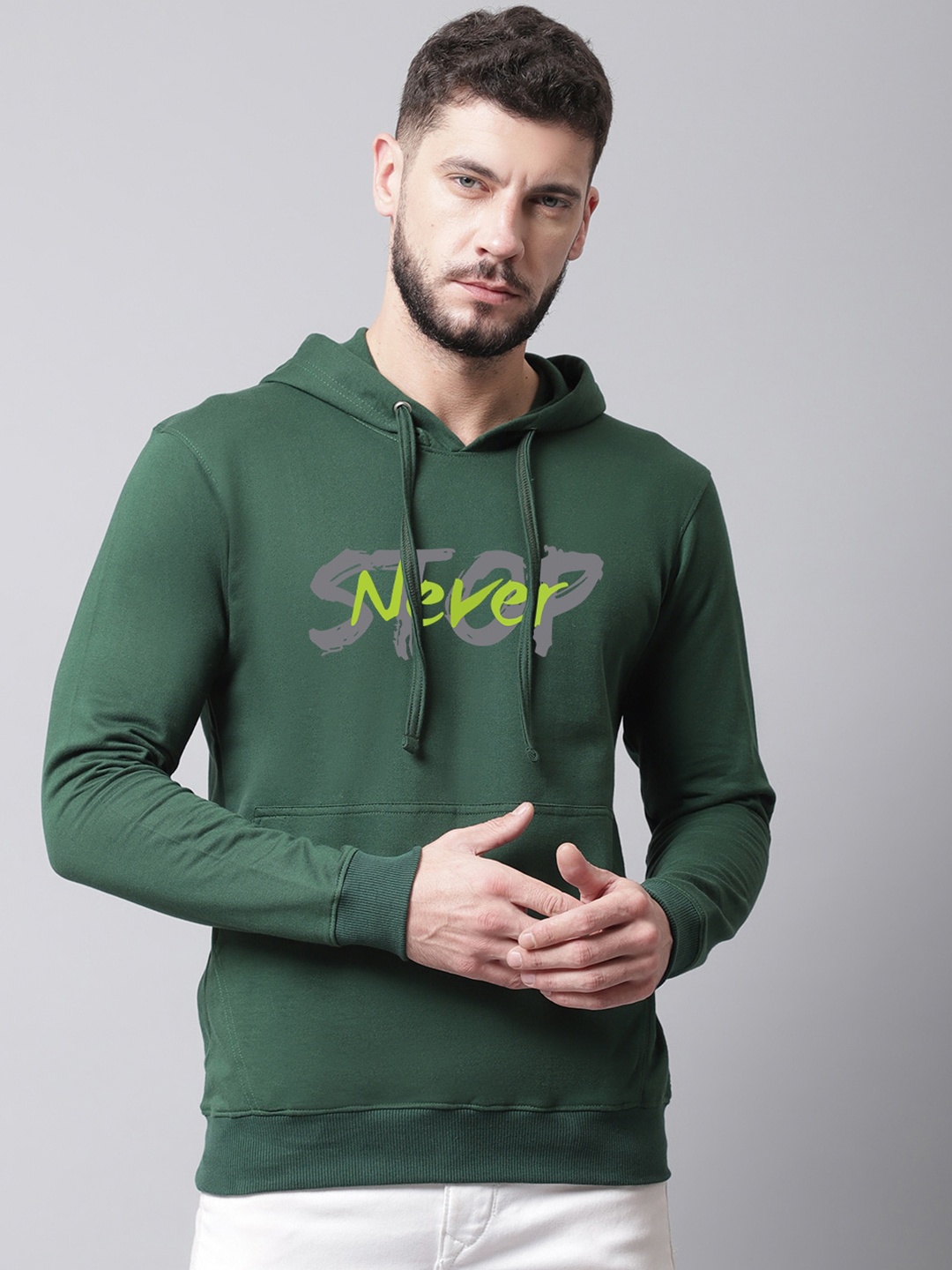 

Friskers Men Green Printed Hooded Sweatshirt