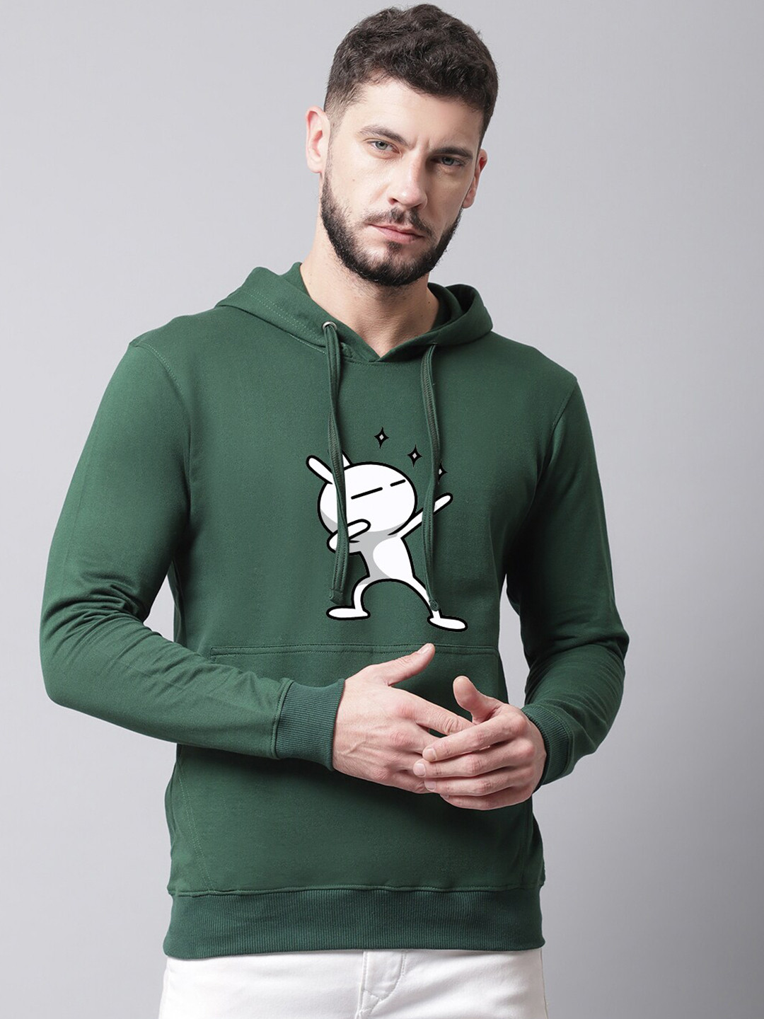 

Friskers Men Green Printed Hooded Sweatshirt