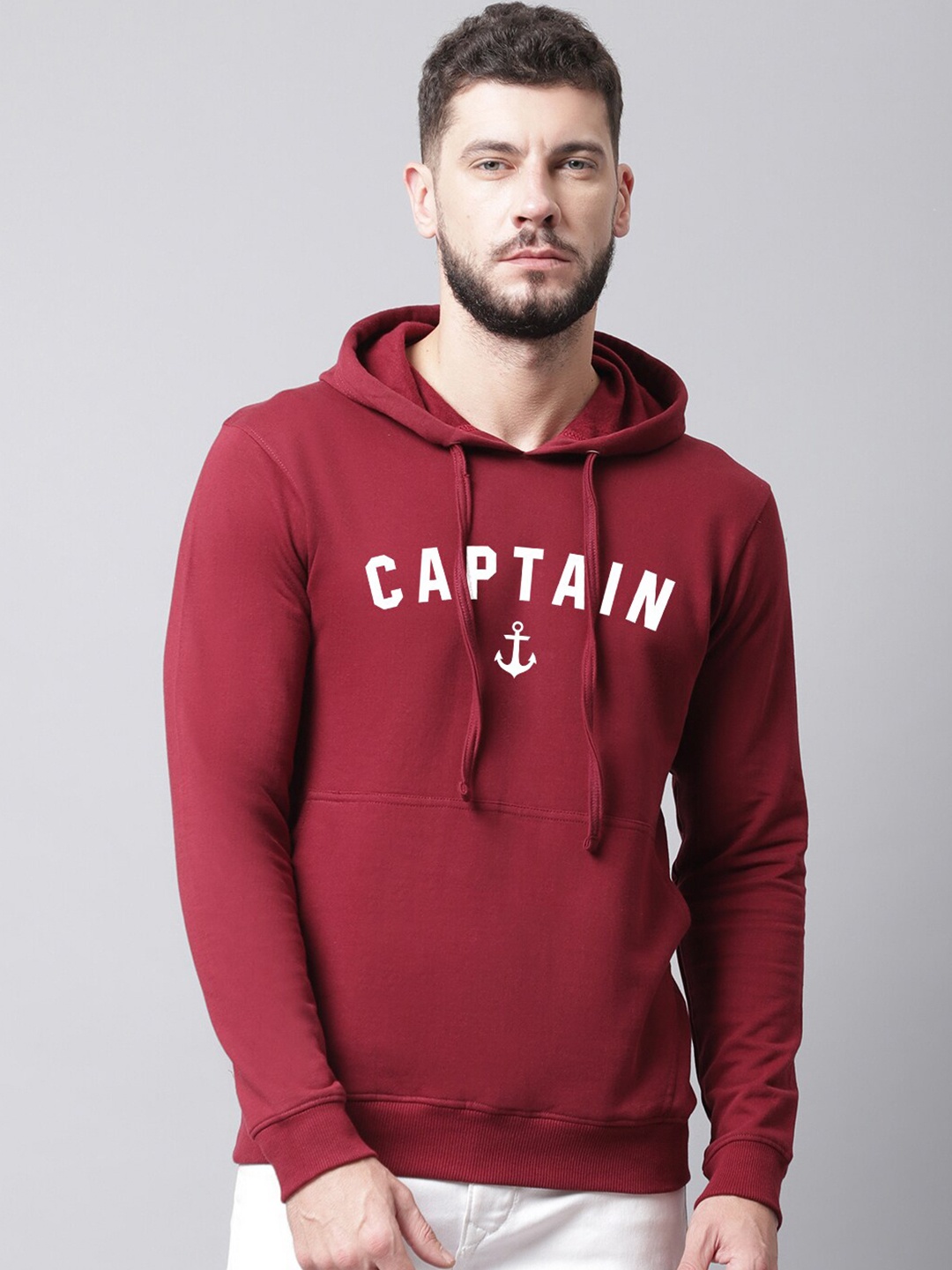 

Friskers Men Maroon Printed Hooded Sweatshirt