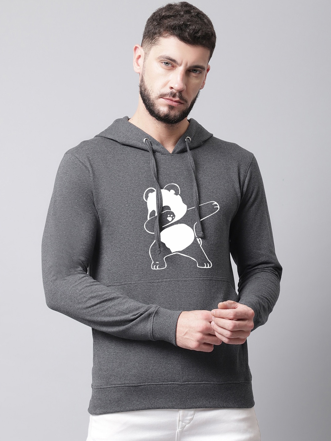 

Friskers Men Printed Hooded Sweatshirt, Grey