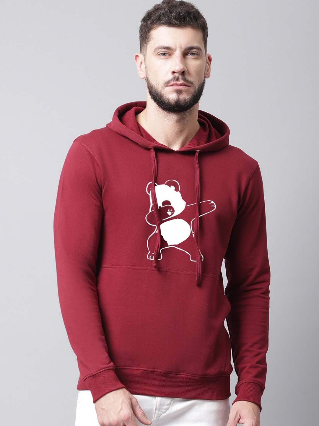 

Friskers Men Maroon Printed Hooded Sweatshirt