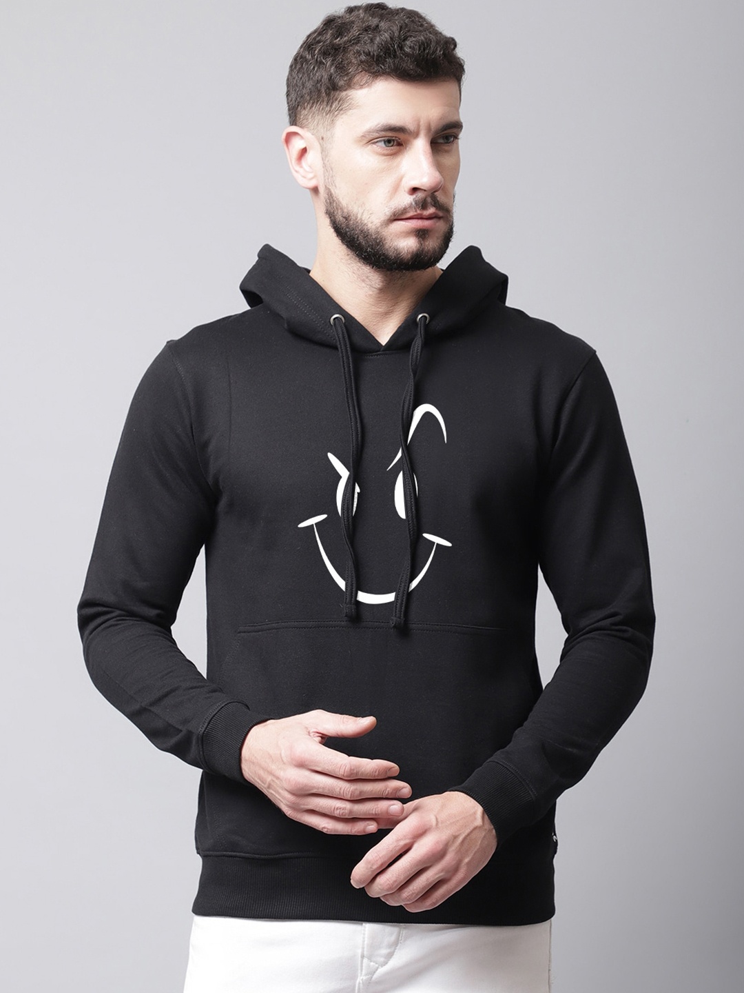 

Friskers Men Printed Hooded Fleece Sweatshirt, Black