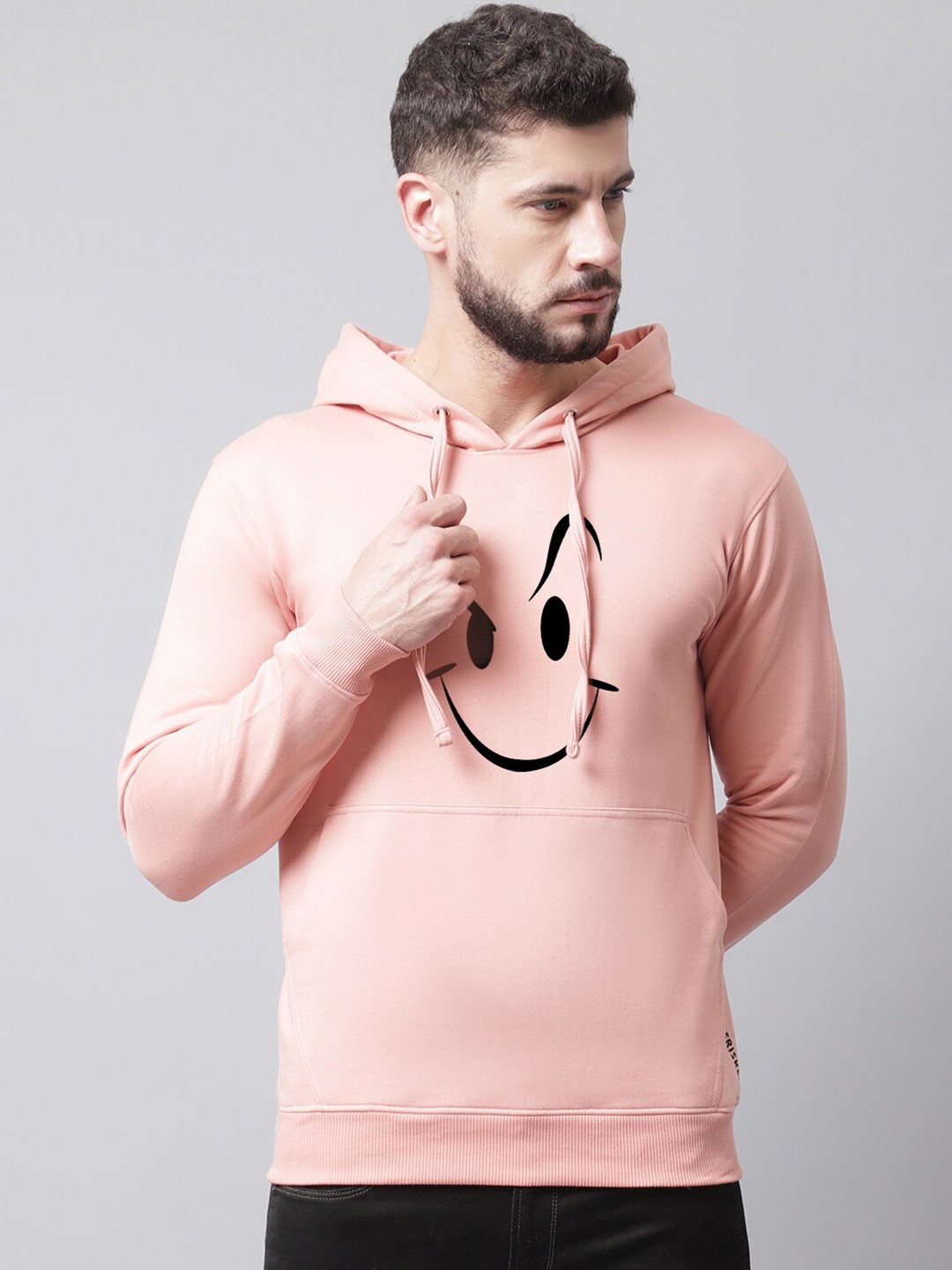

Friskers Men Printed Hooded Fleece Sweatshirt, Peach