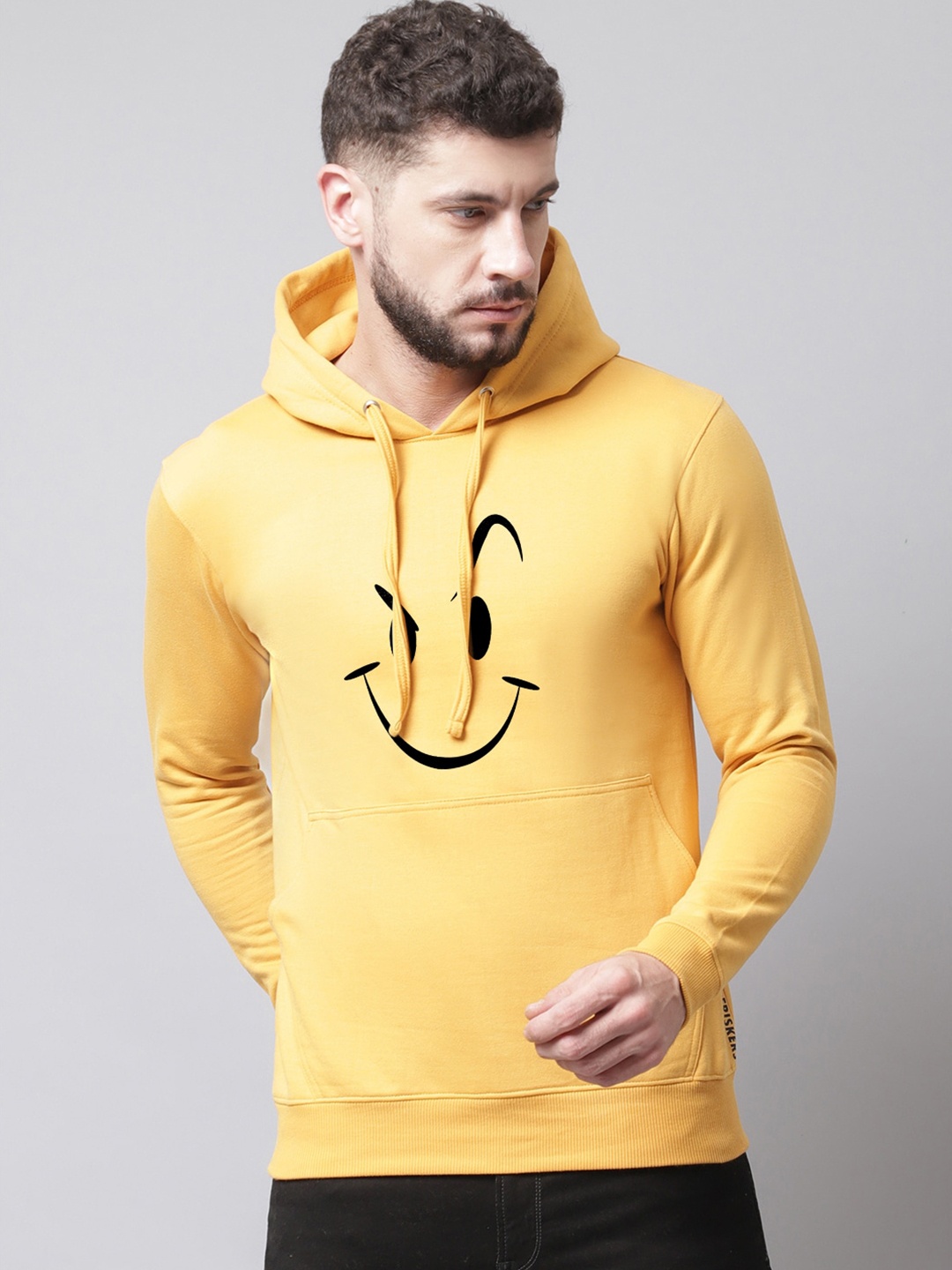 

Friskers Men Printed Hooded Fleece Sweatshirt, Yellow
