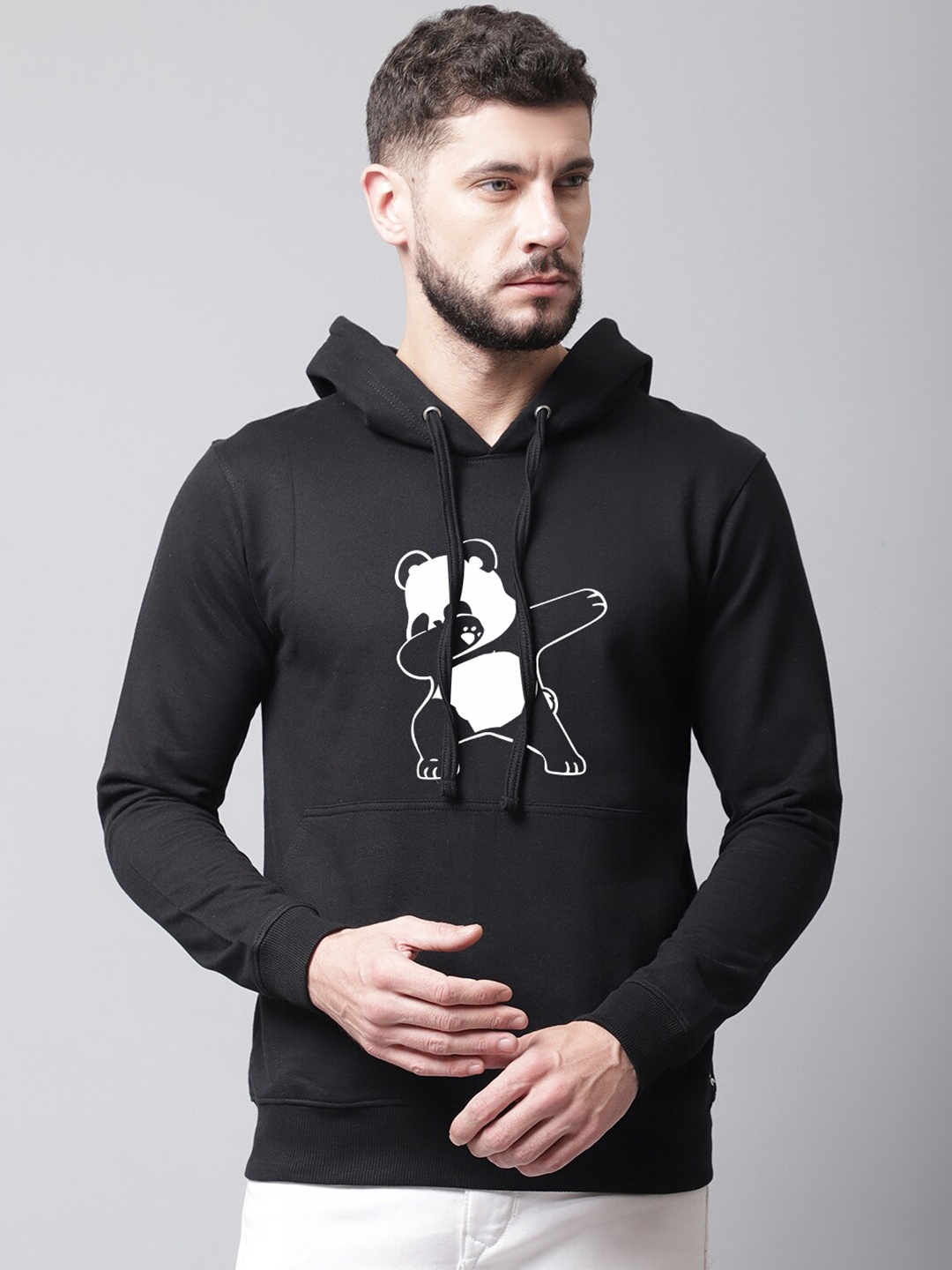 

Friskers Men Printed Hooded Fleece Sweatshirt, Black
