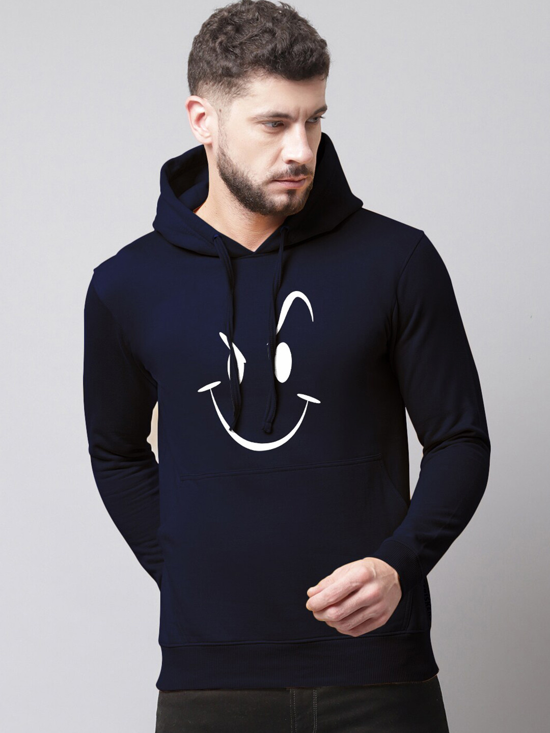 

Friskers Men Printed Hooded Fleece Sweatshirt, Navy blue