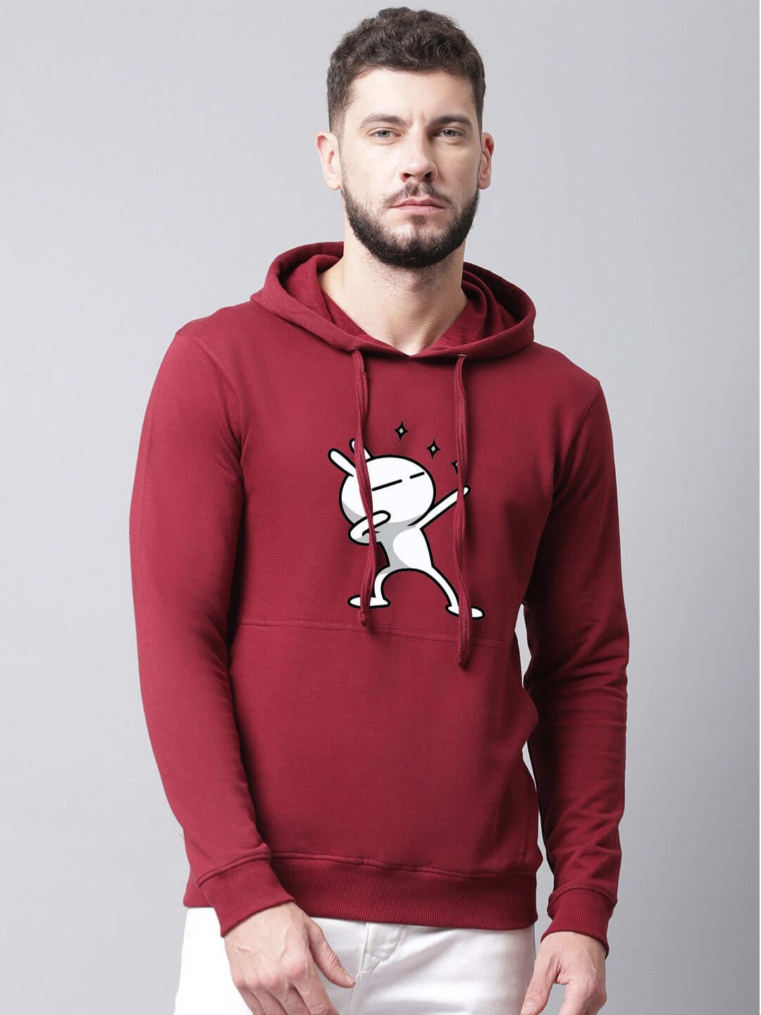 

Friskers Men Printed Hooded Fleece Sweatshirt, Maroon