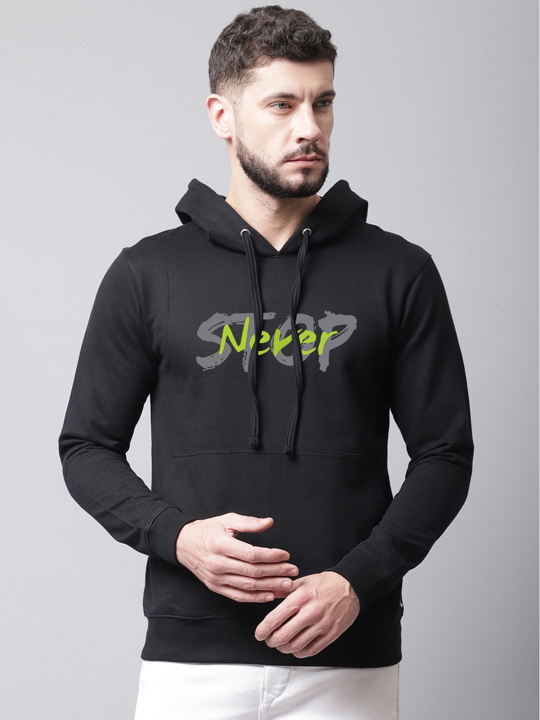 

Friskers Men Printed Hooded Sweatshirt, Black
