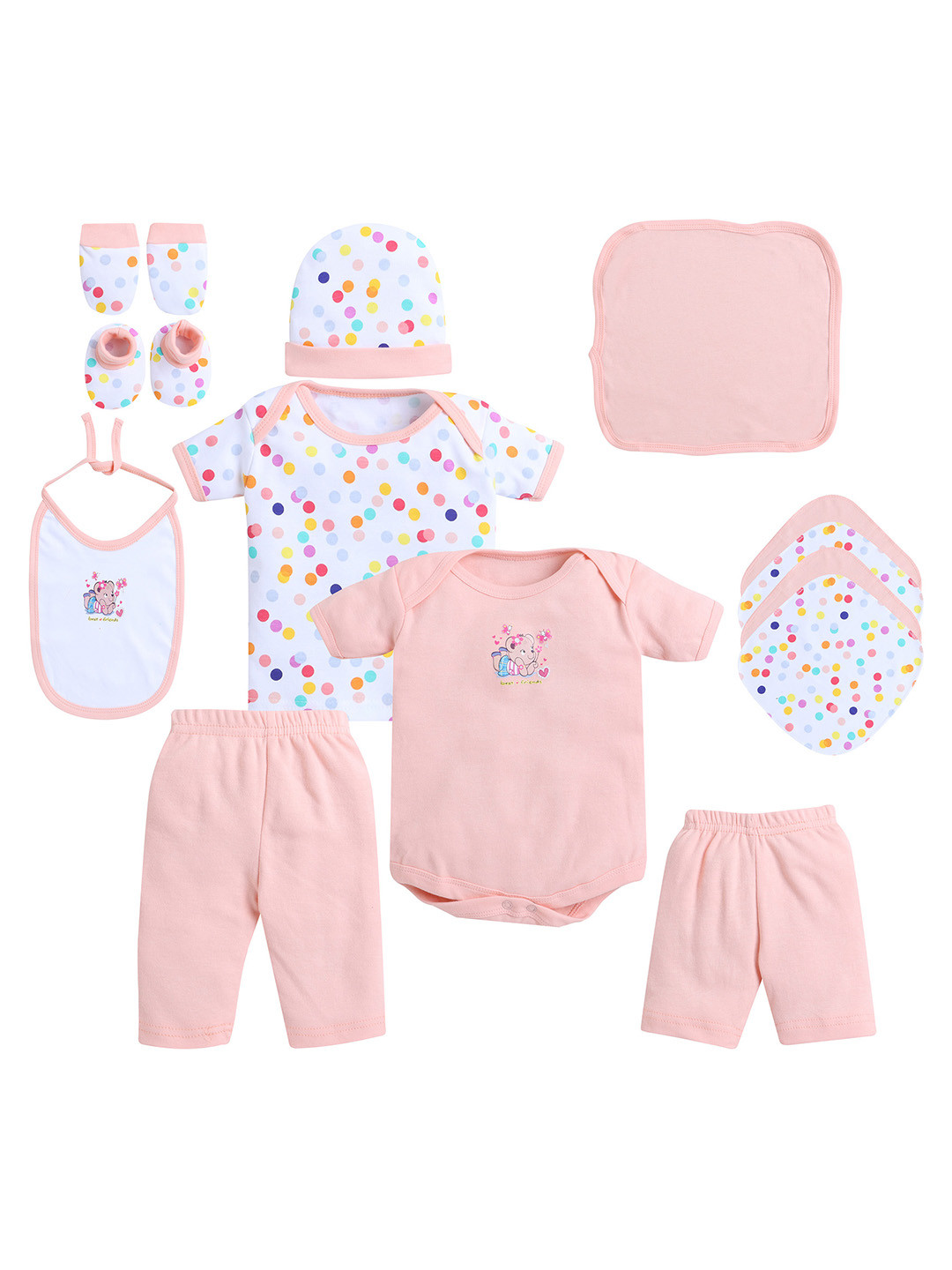 

EIO Infant Kids 13-Piece Printed Pure Cotton Apparel Gift Set, Peach