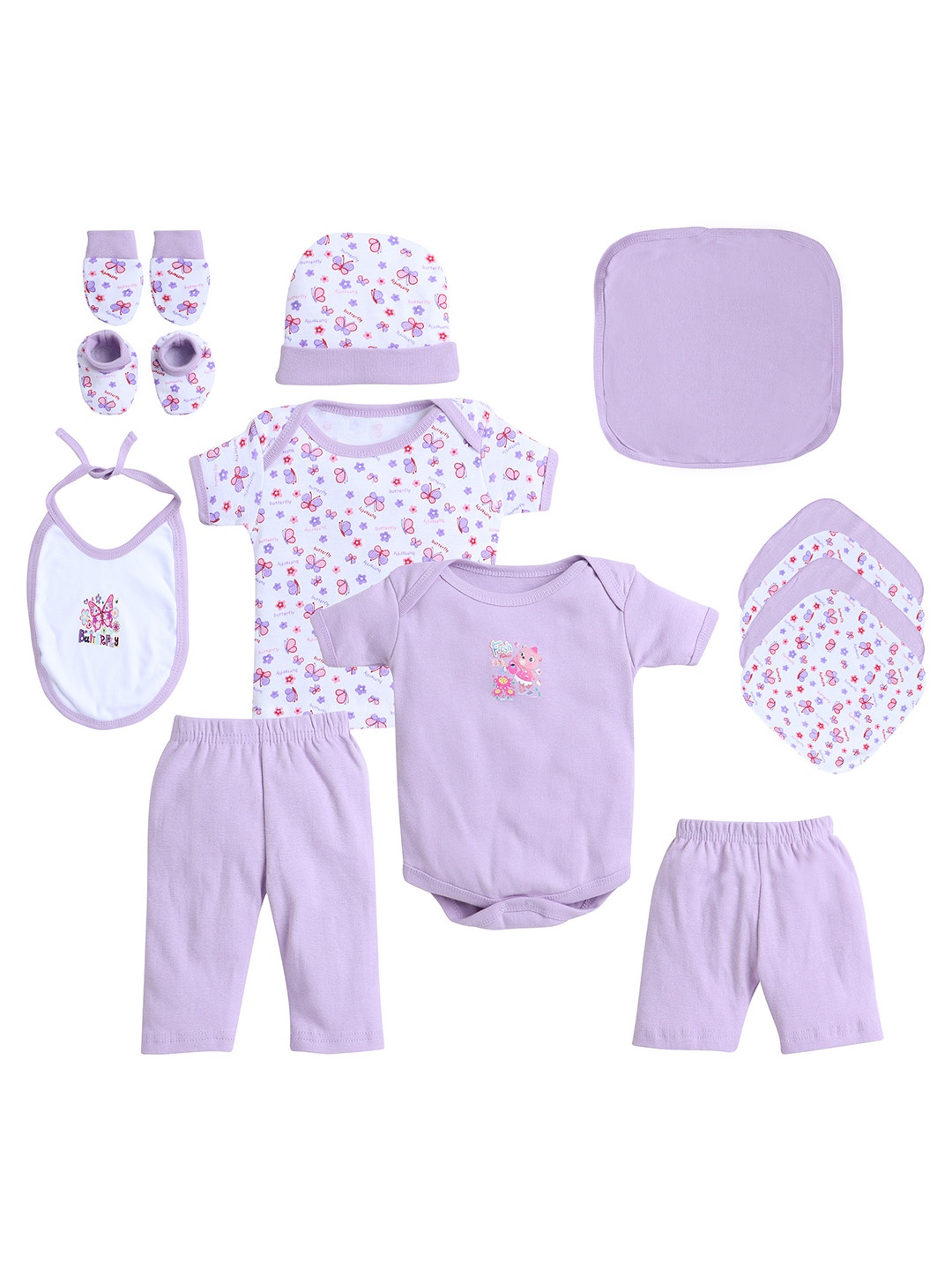 

EIO Infant 13 Pcs Printed Pure Cotton Baby Apparel Gift Set, Purple