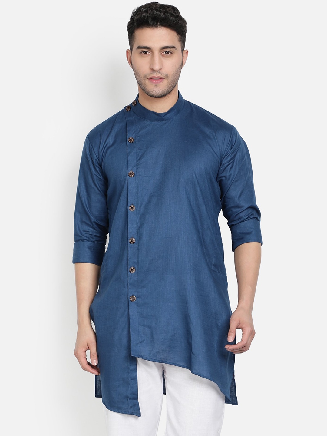 

Armaan Ethnic Men Solid Angrakha Cotton Kurta, Blue